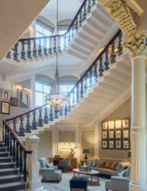 Elegant staircase in Oak Room, The Principal York, ideal for events and gatherings.
