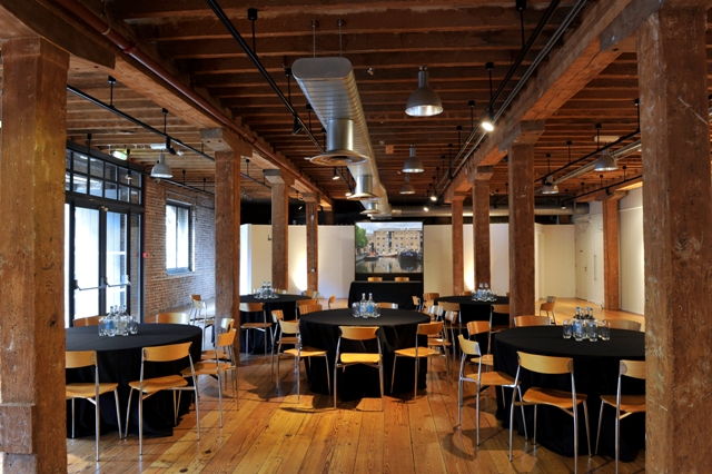 London Docklands Sugar Store corporate event rustic beams