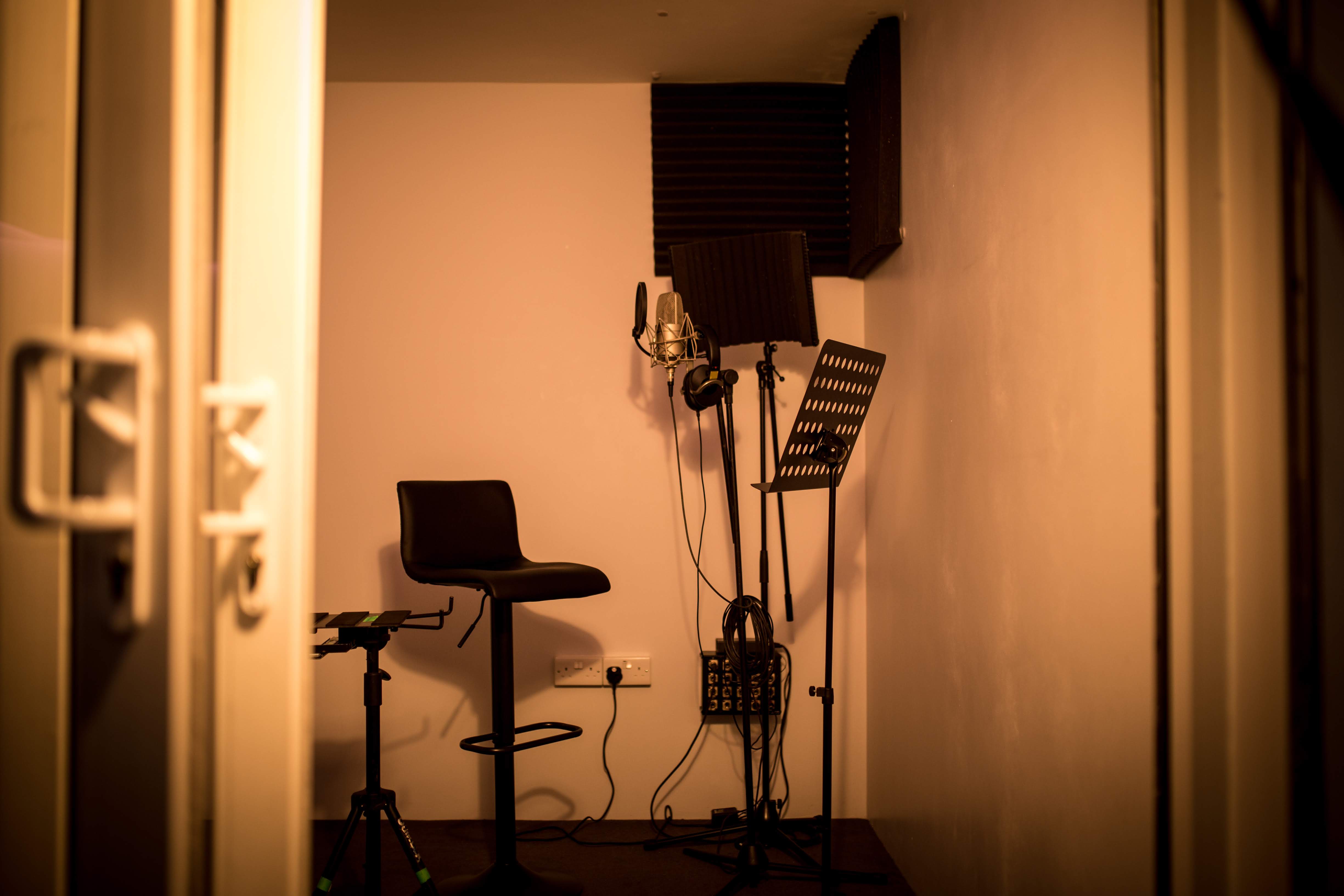 Soundproof recording booth at Rinse FM, ideal for podcasts and virtual events.
