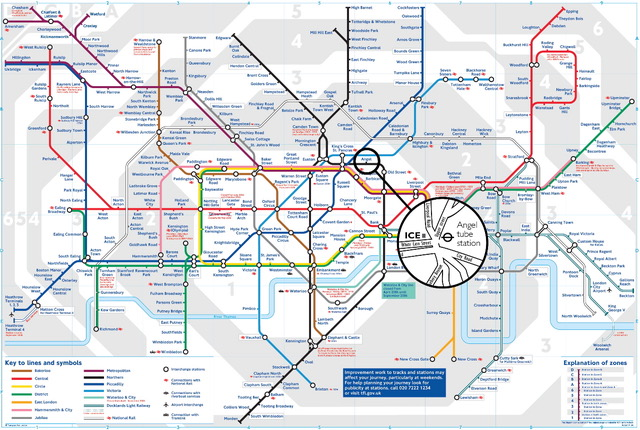 Subway map in Islington Lecture Room for urban event navigation and logistics.