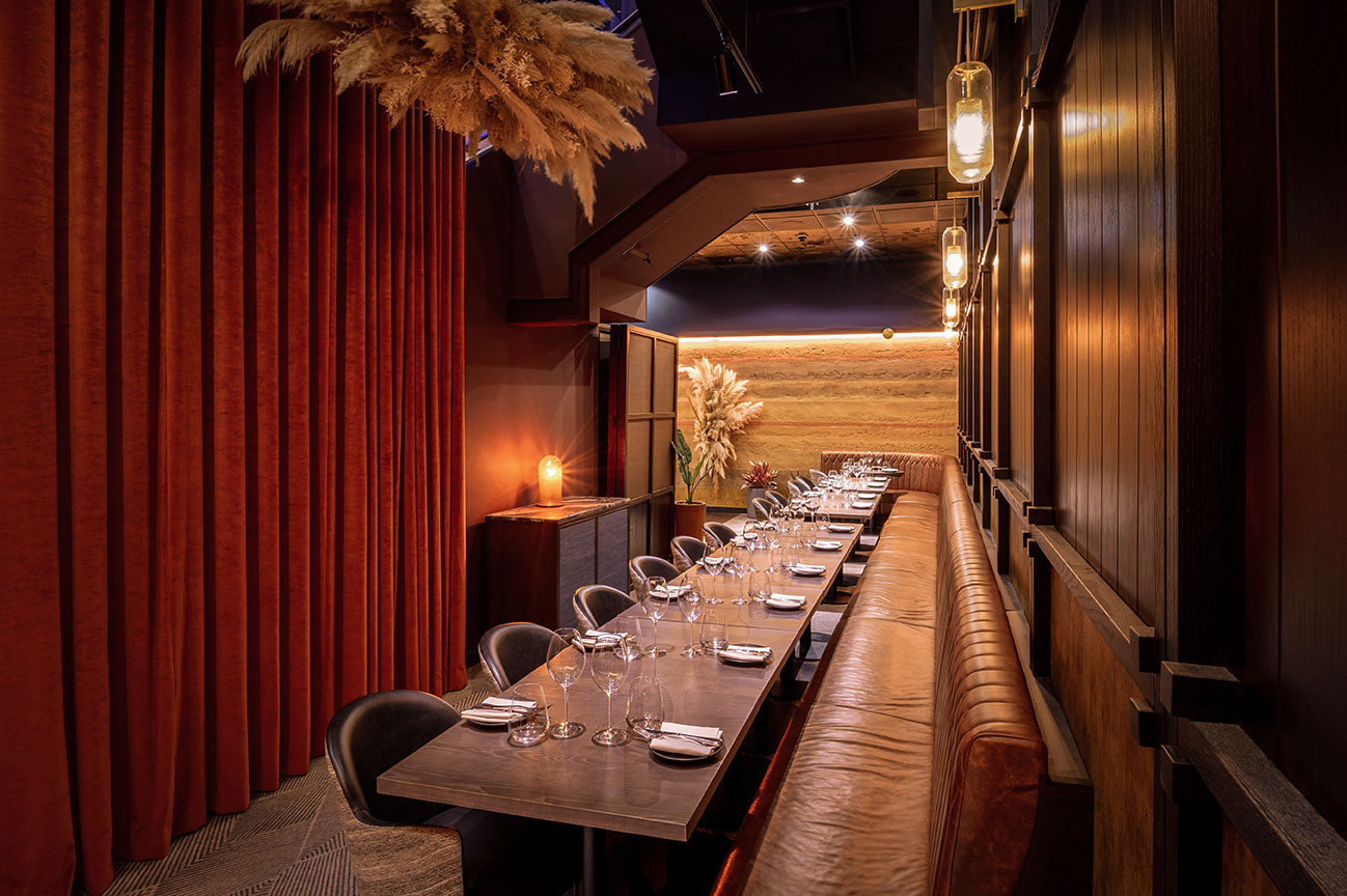 Semi-private dining room at Gaucho Charlotte Street, ideal for upscale events and meetings.