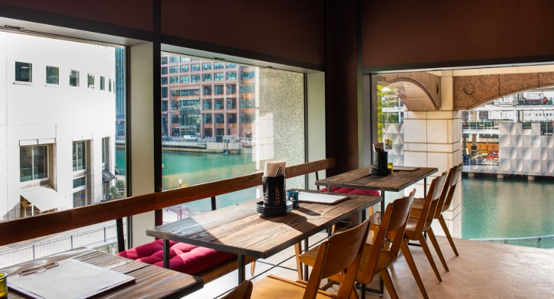 Upstairs Lounge at Vagabond, modern venue with water view for events and dining.