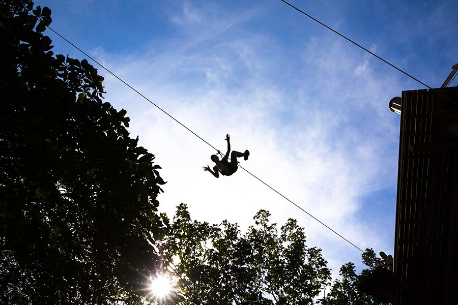 "Go Ape Battersea zip line team-building activity for corporate retreats"