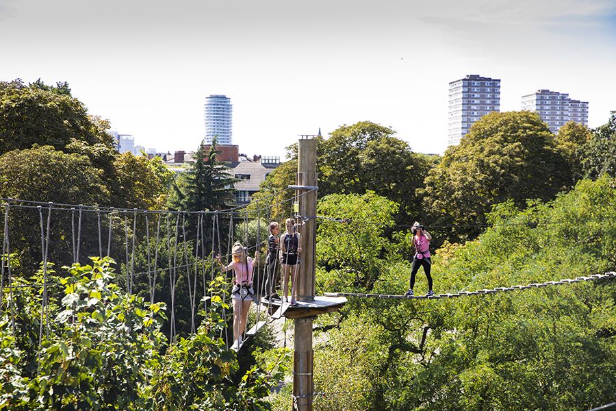 Outdoor team-building ropes course at Go Ape Battersea, ideal for corporate events.