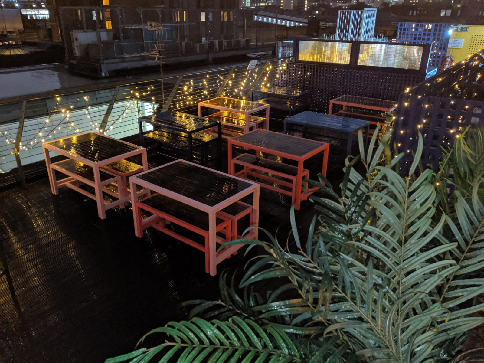 Cocktail reception at The Terrace, Bar Elba with string-lit lounge tables for private events.