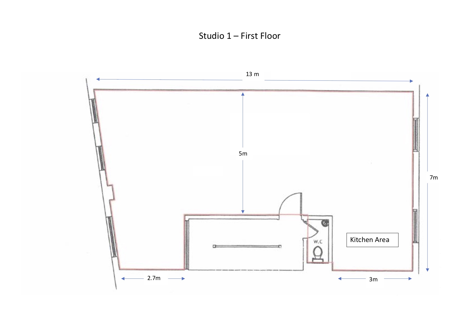 First Floor Studio layout with spacious design for meetings and events.