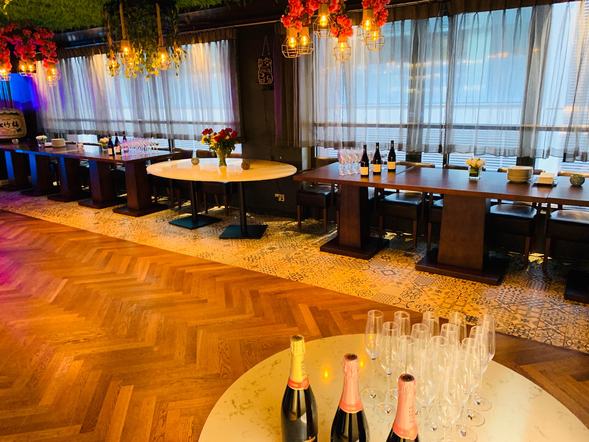 Elegant event space at Kirin Japanese Restaurant, ideal for networking and private parties.