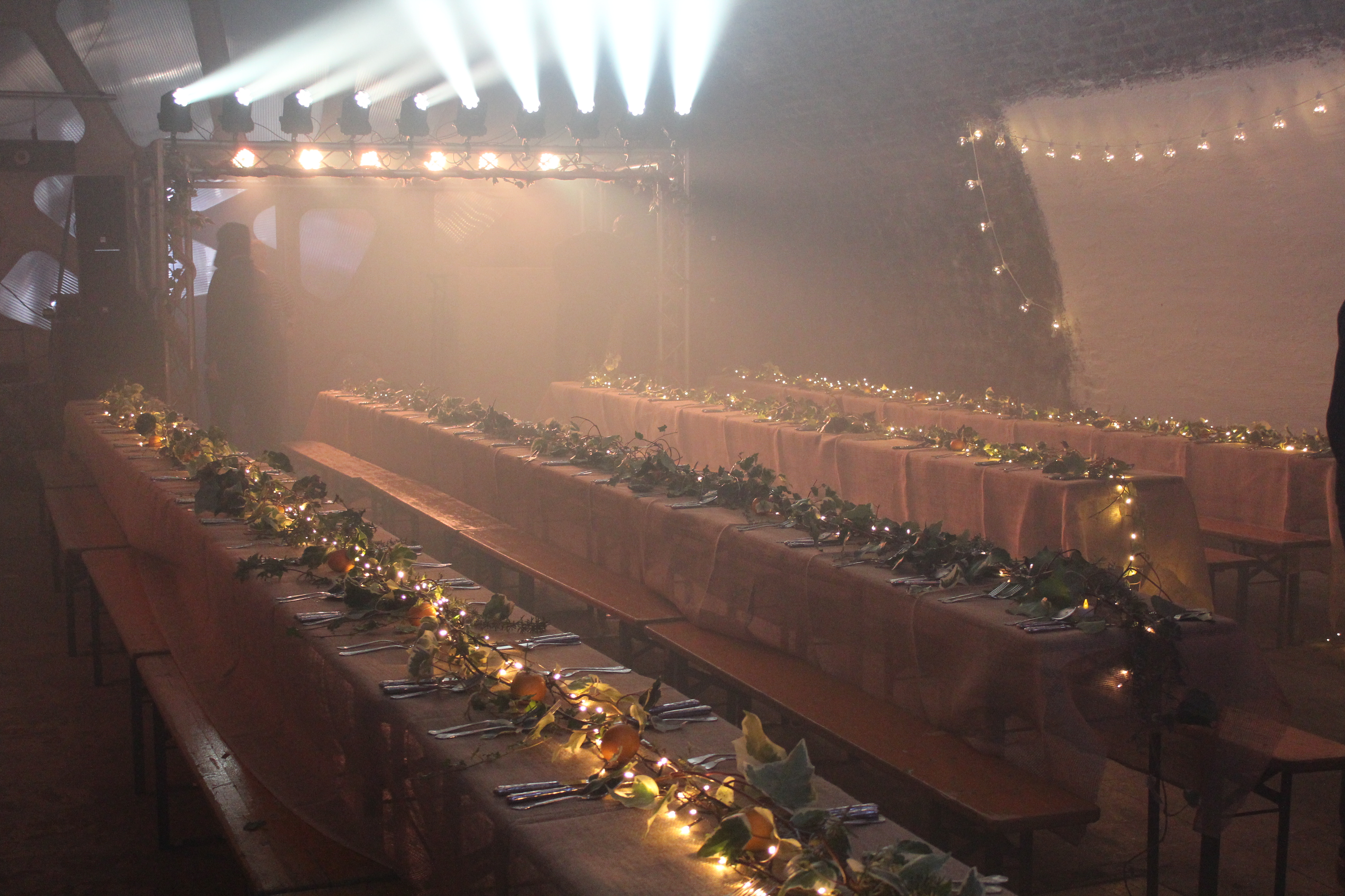 Elegant event space in Studio Z Brixton with long tables and soft lighting for celebrations.
