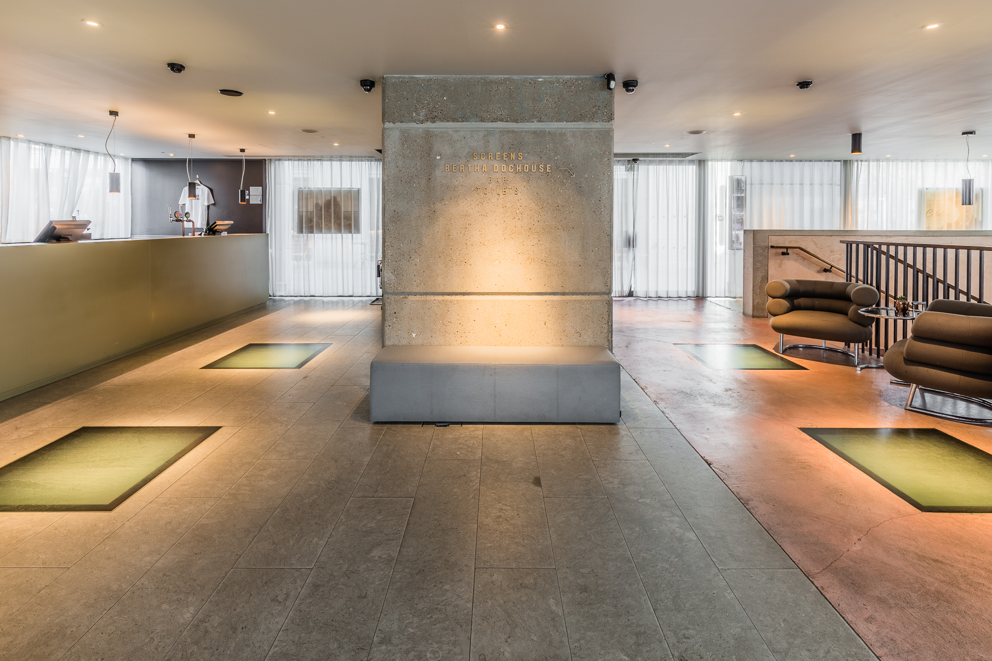 Modern event space at Curzon Bloomsbury with sleek reception and flexible seating.