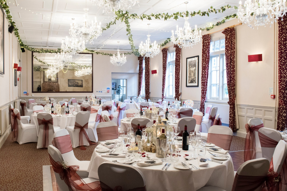 Elegant banquet hall at The Wisley, ideal for weddings and formal events.