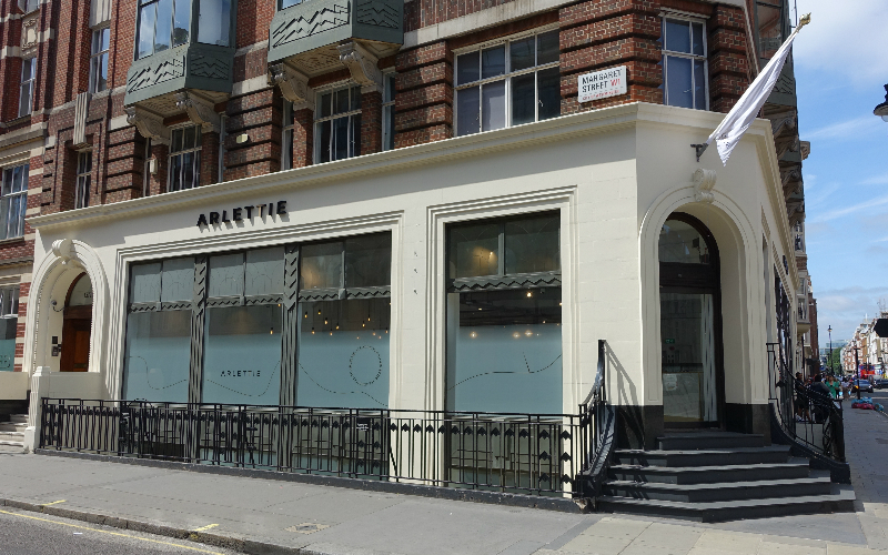 Stylish corporate event venue with large windows at 13-14 Margaret Street.