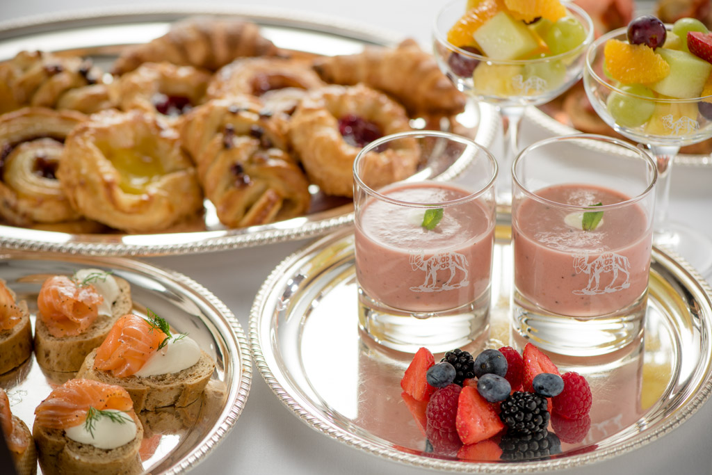 Gourmet catering spread in Piper Room, Grocers' Hall for corporate events and networking.
