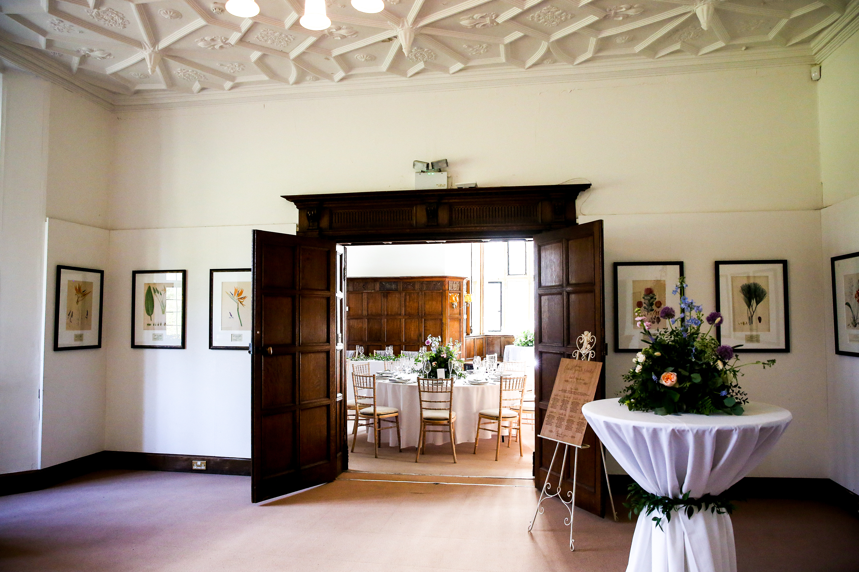 Elegant Mansion Gallery event space with high ceiling, perfect for corporate and social gatherings.