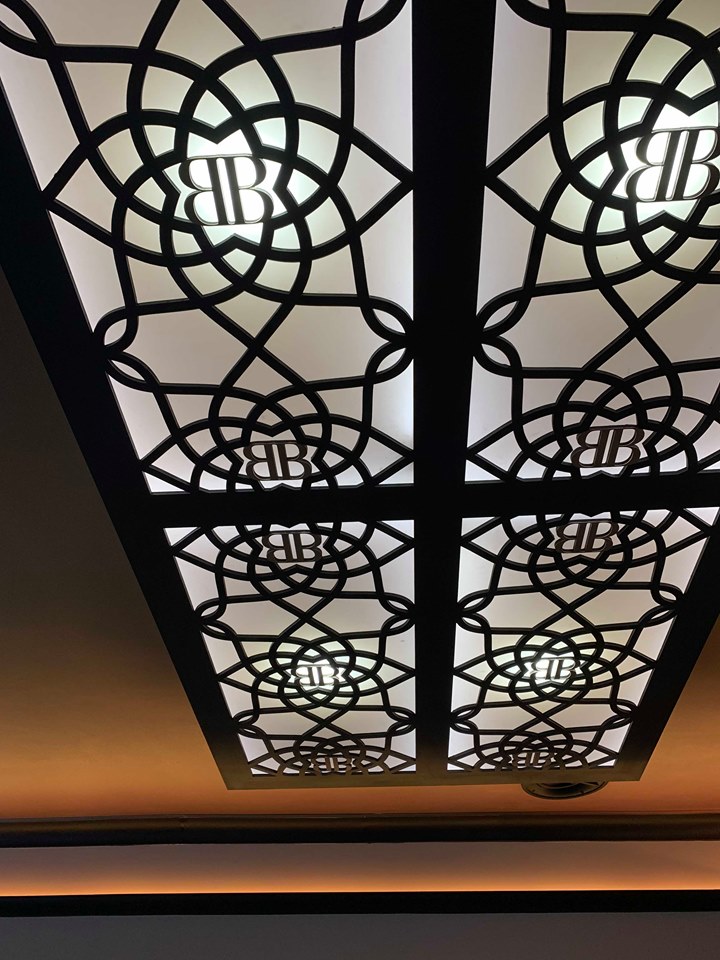 Elegant ceiling design in Bar Beyond's Main Function Room for upscale events.