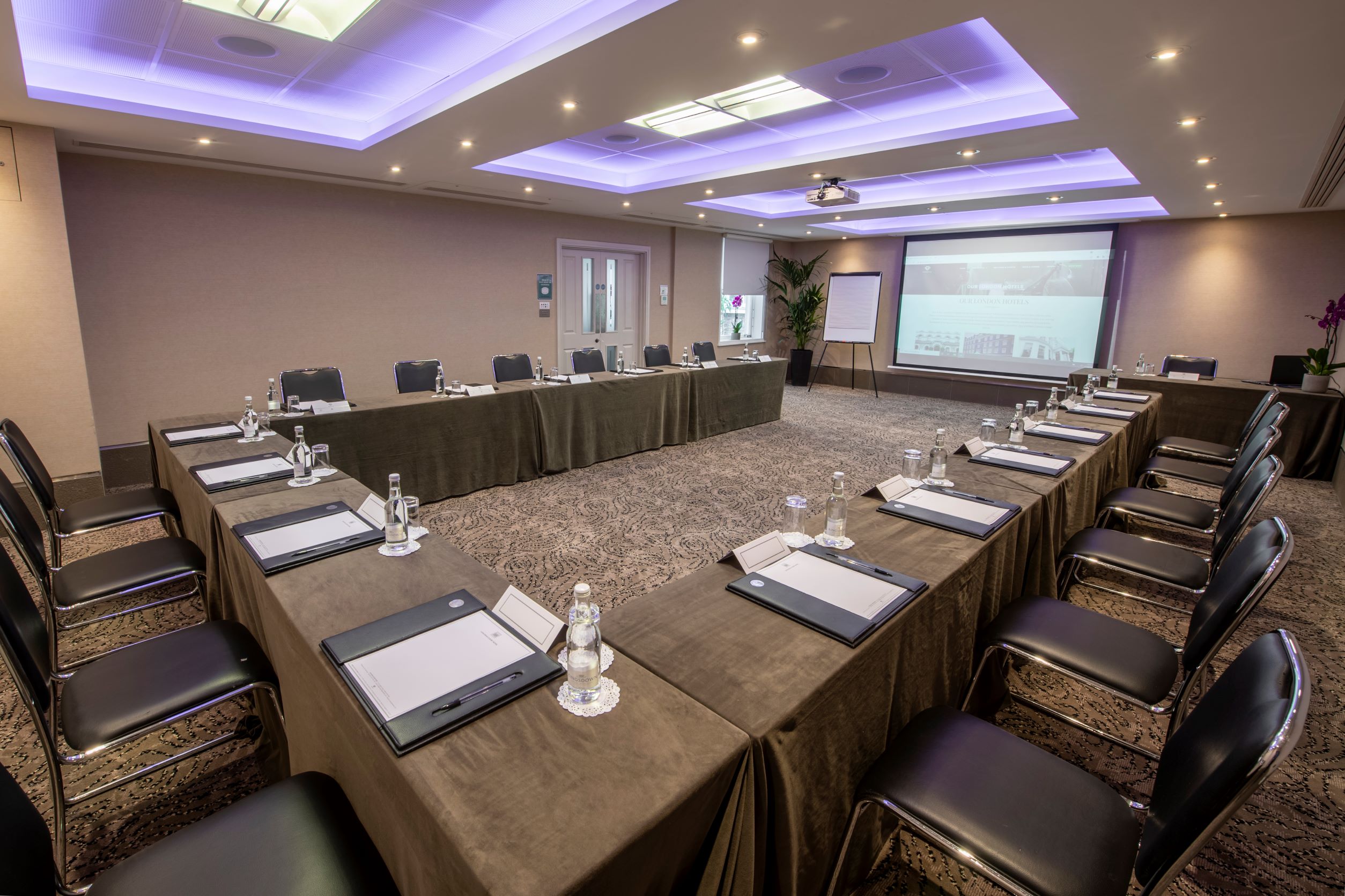 Titchfield Suite meeting room with U-shaped tables for professional events at Langham Court Hotel.