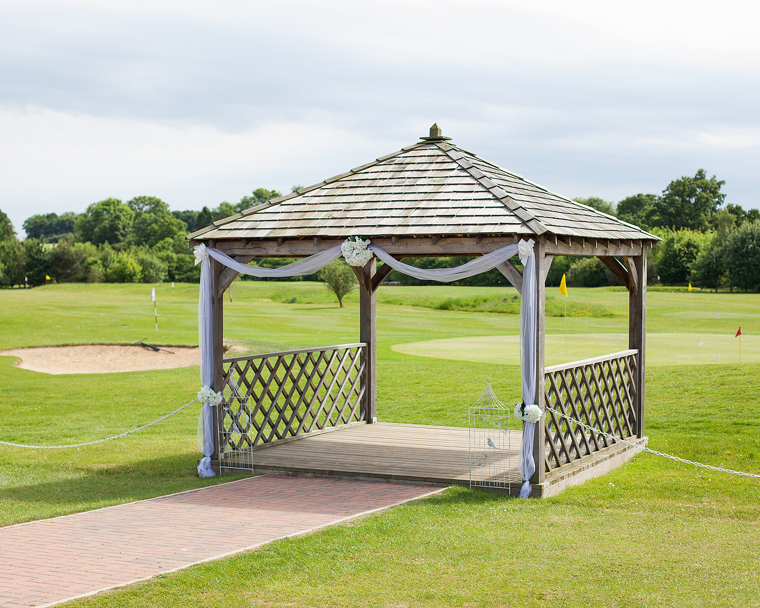 Outdoor gazebo at Golf World Stansted, perfect for weddings and events.