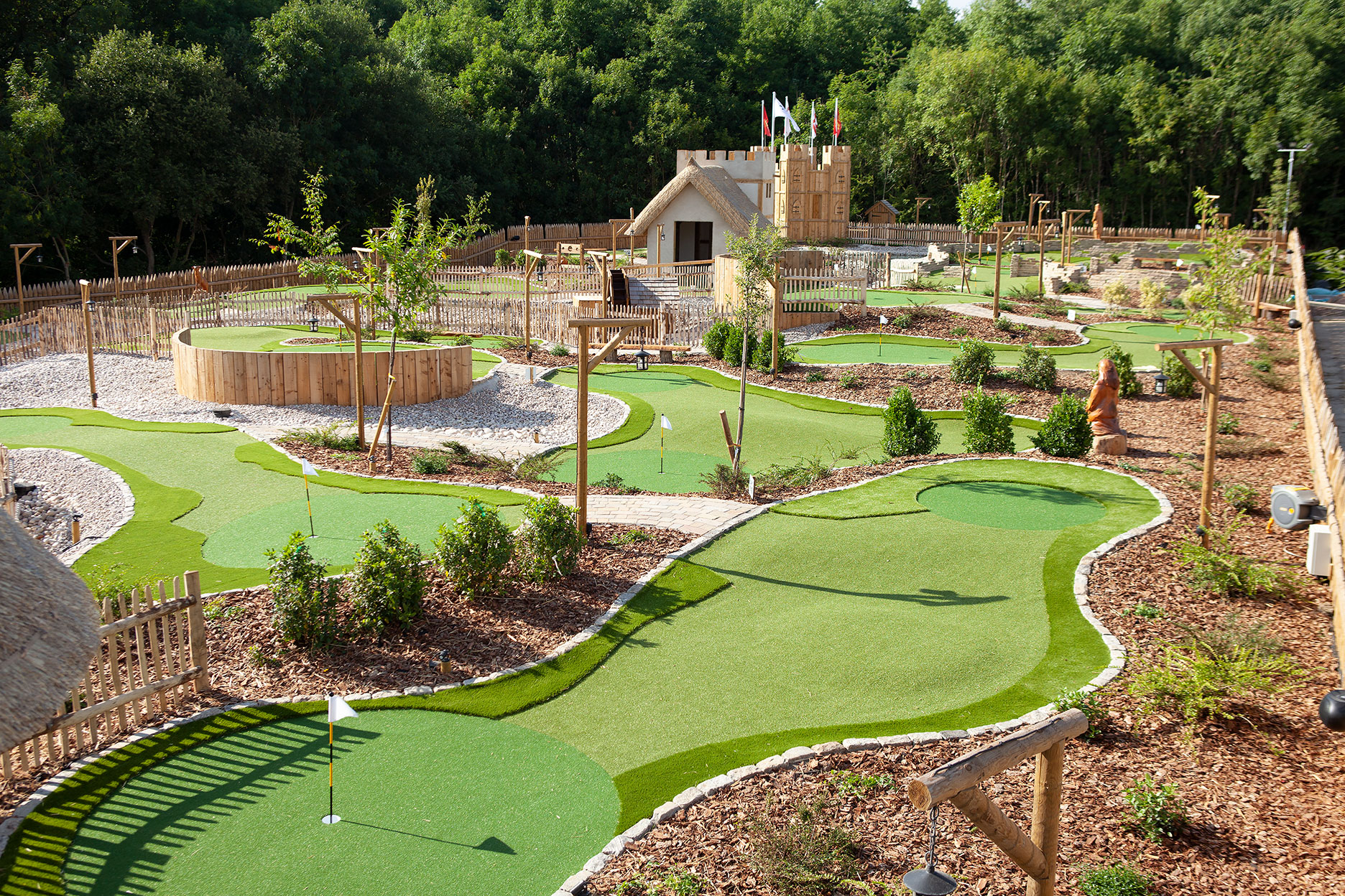 Vibrant mini-golf course at Adventure Golf, ideal for team-building events and networking.