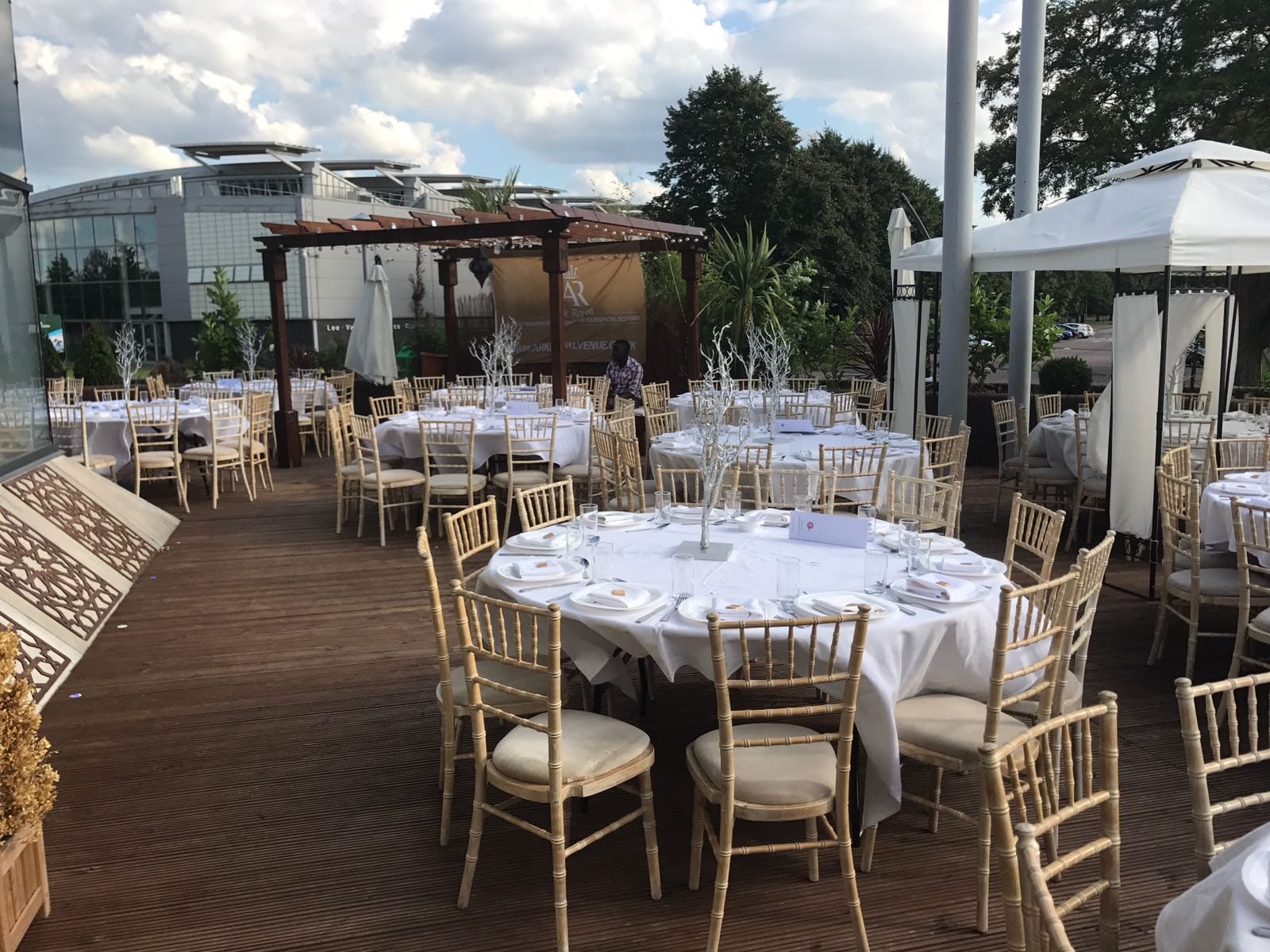 Elegant outdoor dining area at The Ark Royal, perfect for weddings and corporate events.