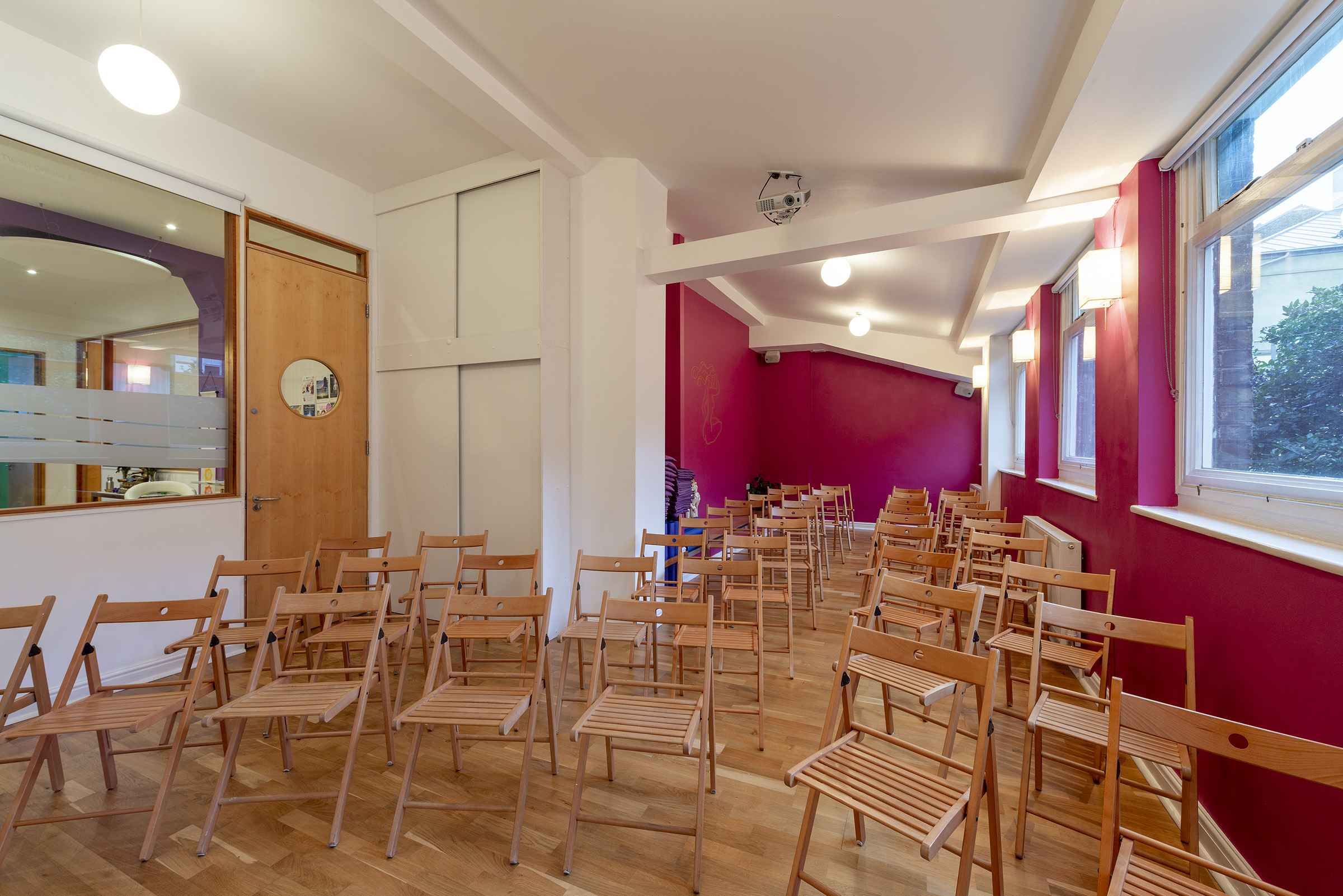 Parvati Studio at Tara Yoga Centre: warm, inviting space for workshops and presentations.