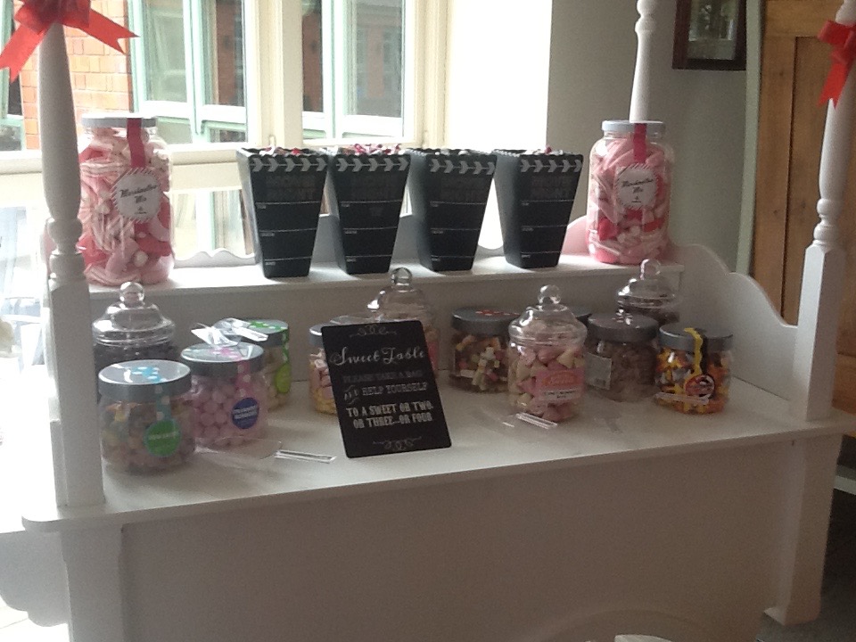 Candy station in Banqueting Hall at Aston Tavern Hotel for weddings and parties.