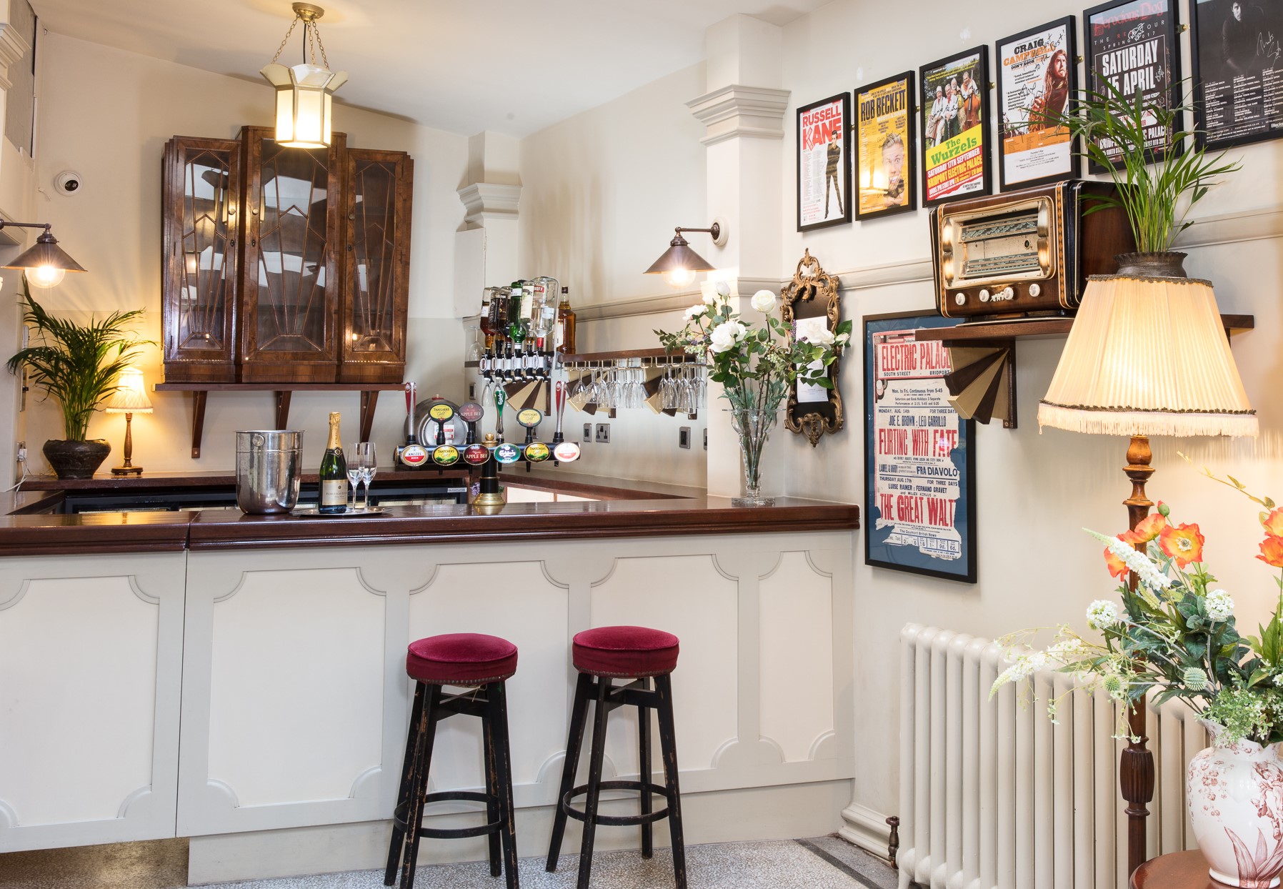 Charming bar area at Bridport Electric Palace for intimate gatherings and networking events.