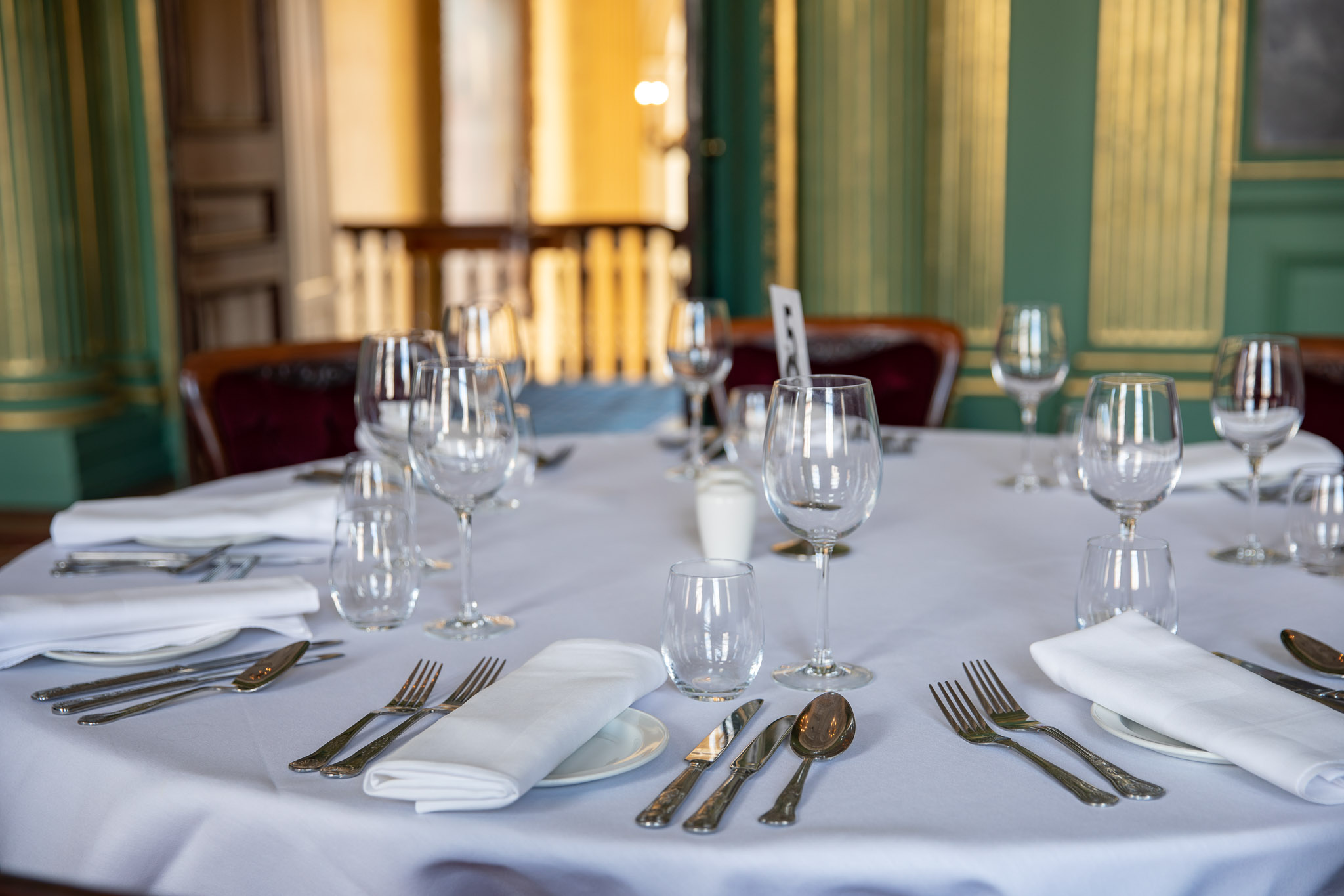 Elegant dining table setup in York Mansion House for formal events and galas.