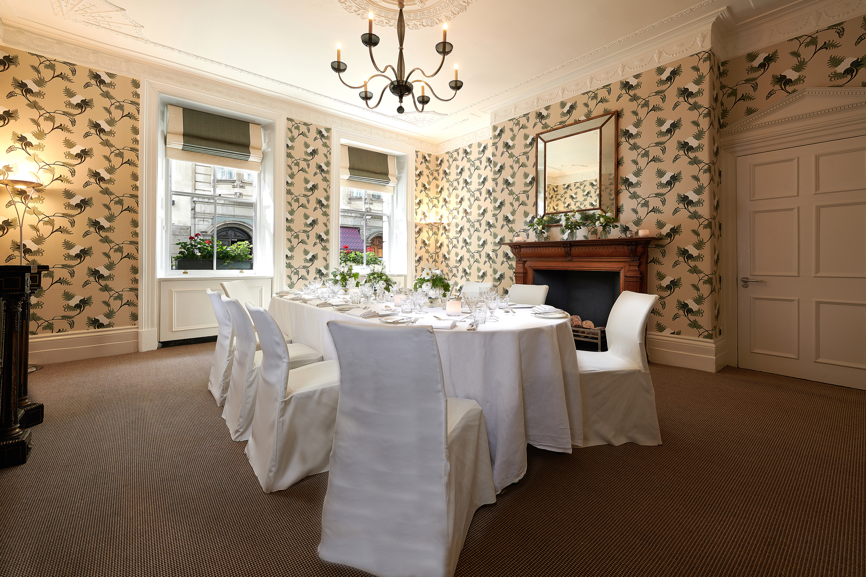 Elegant dining room at Brown's Hotel, ideal for meetings and gatherings.