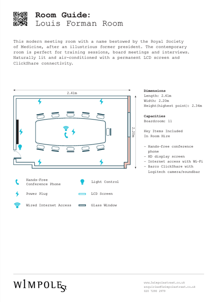 Louis Forman Room with oval table for meetings, HD display, and natural light at 1 Wimpole Street.