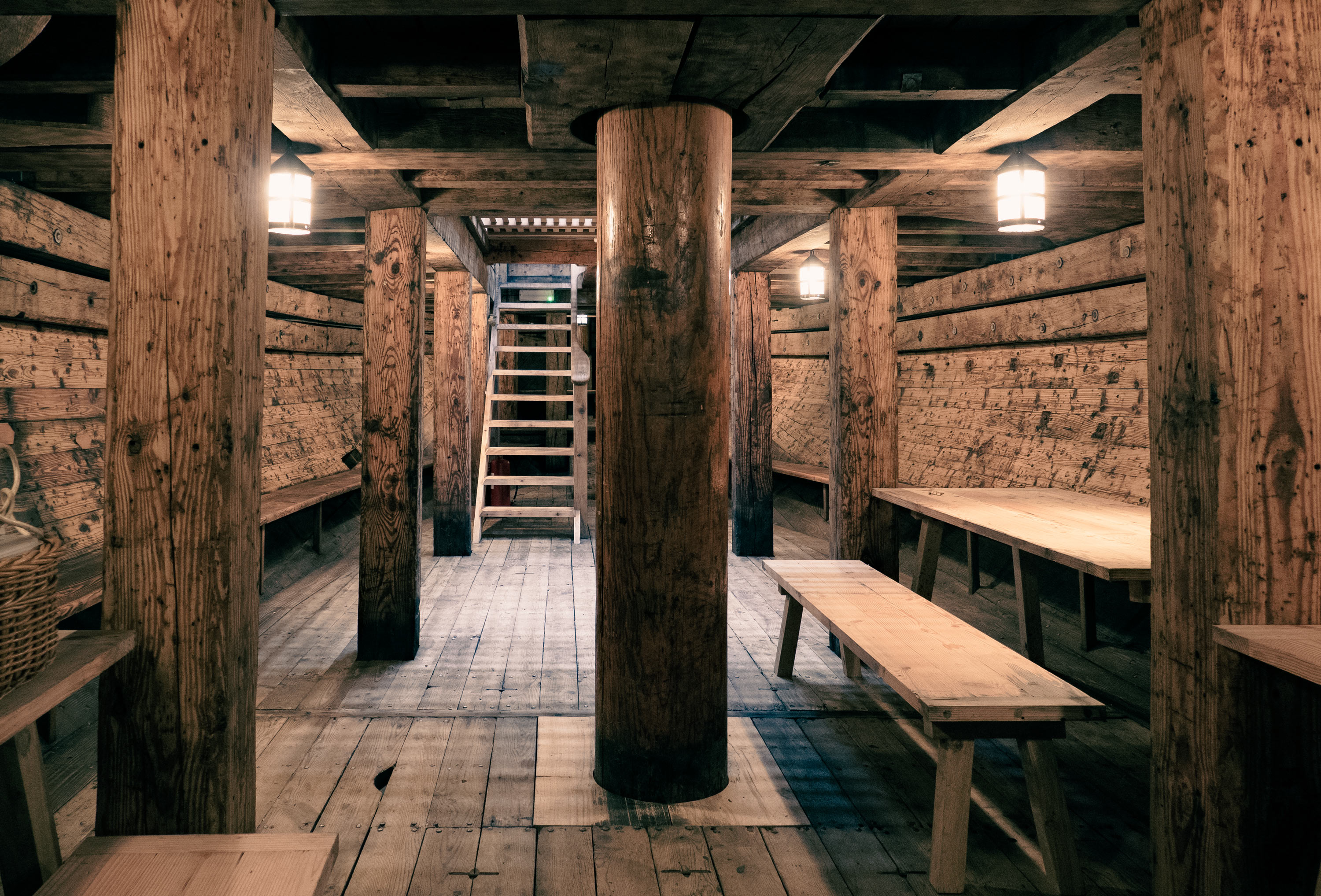 Rustic wooden interior of The Golden Hinde, ideal for intimate events and workshops.