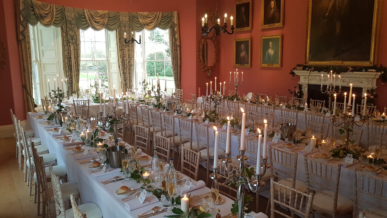 Elegant banquet hall at Winton Castle, perfect for weddings and formal dinners.