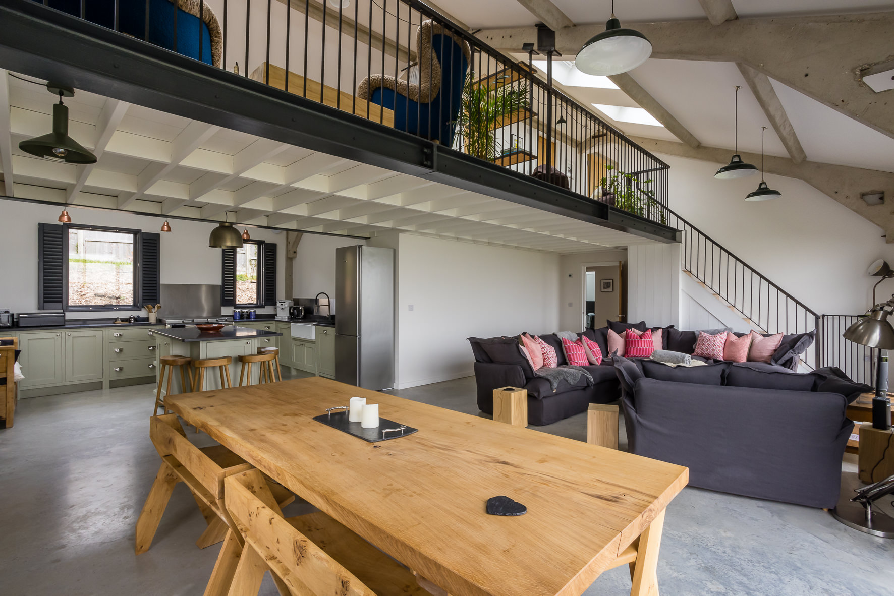 Versatile event space in The Grain Store Lewes with modern kitchen and cozy seating.