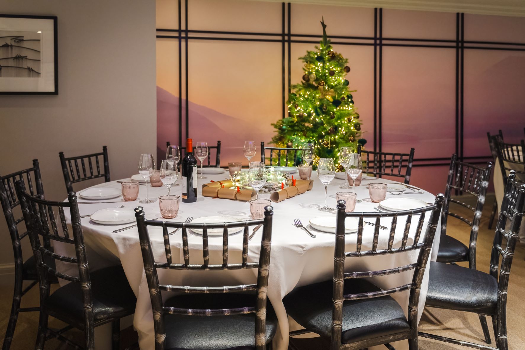 Elegant round table set for holiday event in The Prince Room, The Prince Akatoki London.