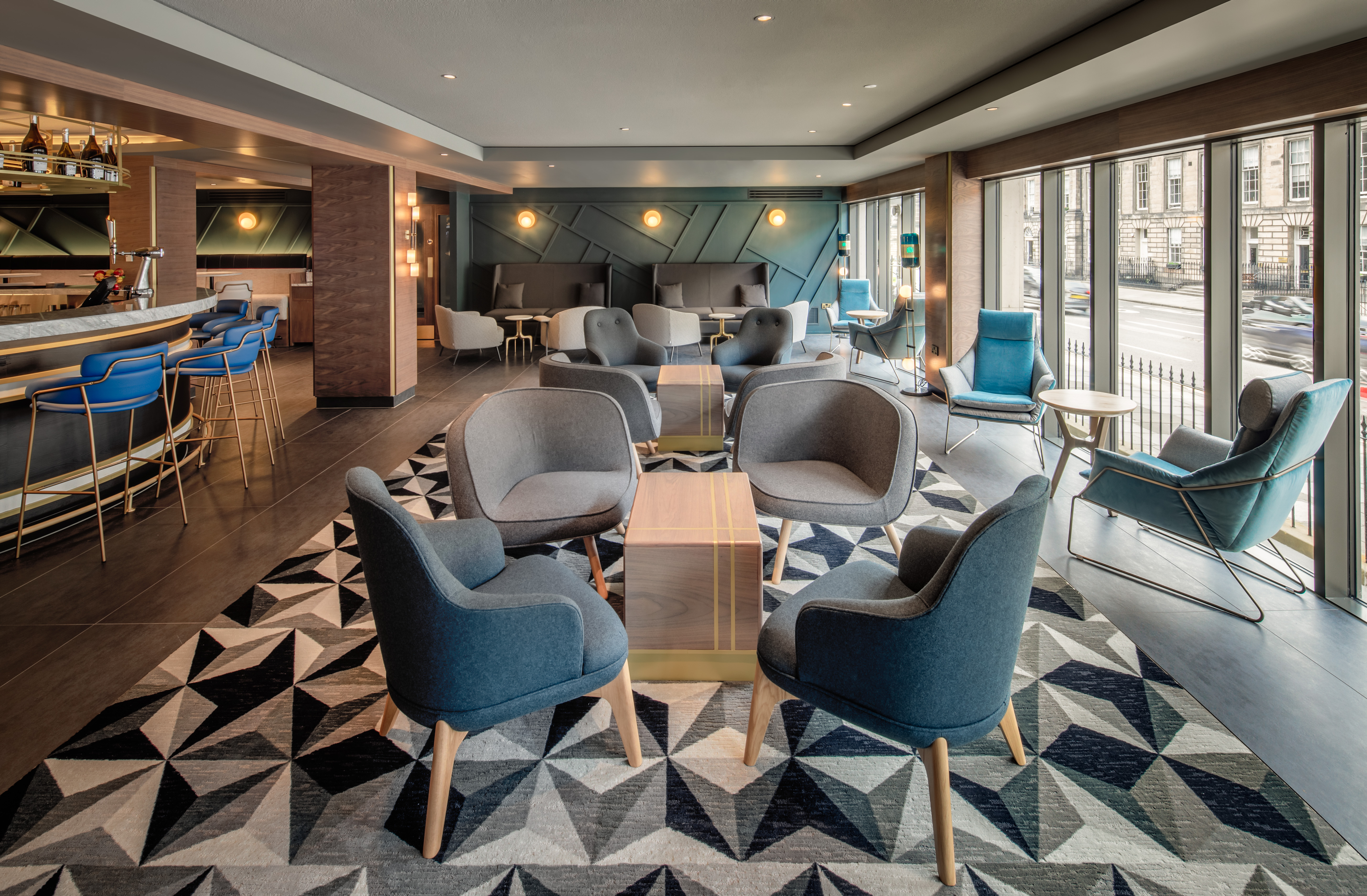 Imaginex 360° Screening room lounge in YOTEL Edinburgh, ideal for networking events.