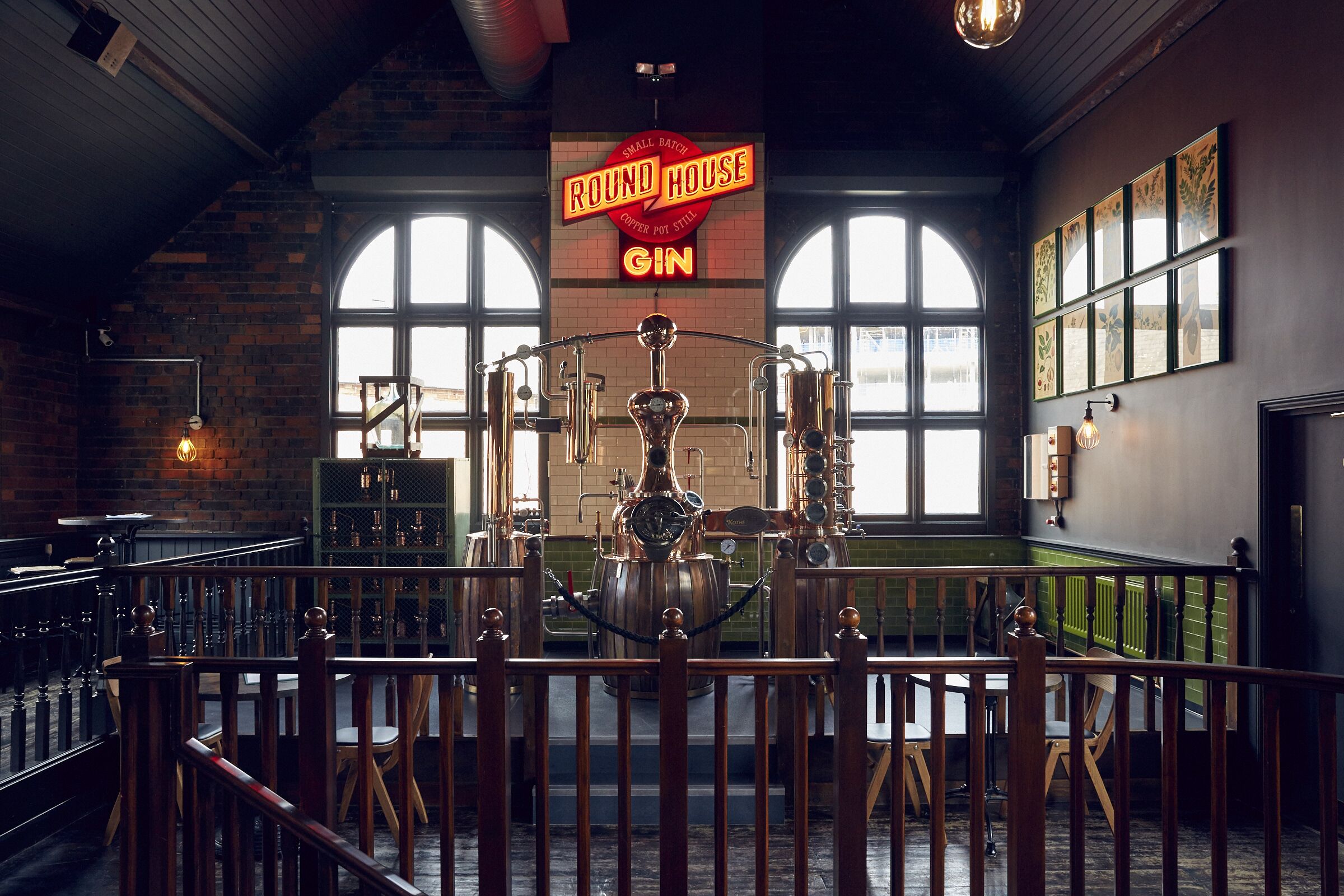 Gin Terrace at The Distillery Birmingham, featuring large windows for events and gatherings.