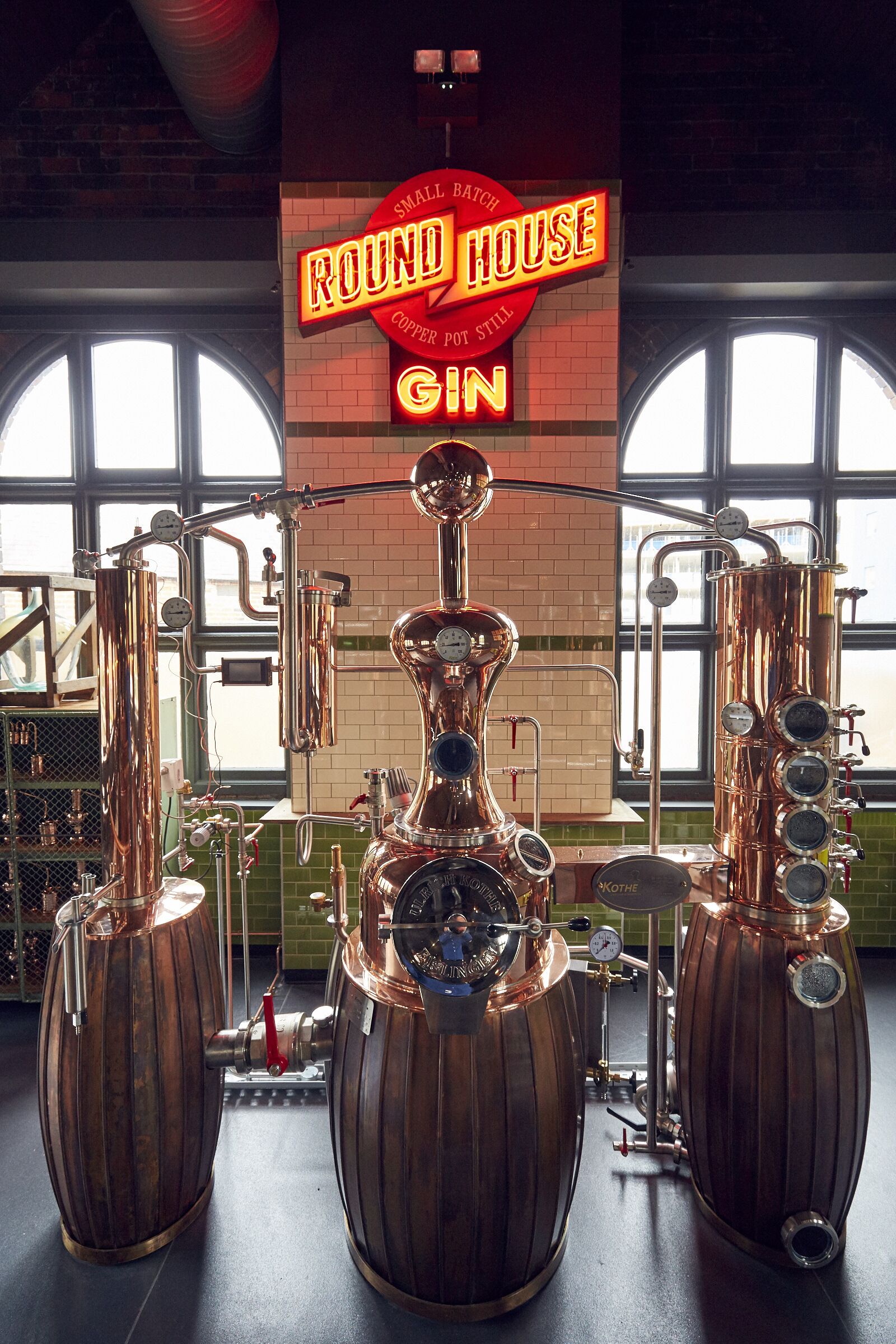 Copper gin distillery setup at Gin Terrace, ideal for cocktail tastings and private events.