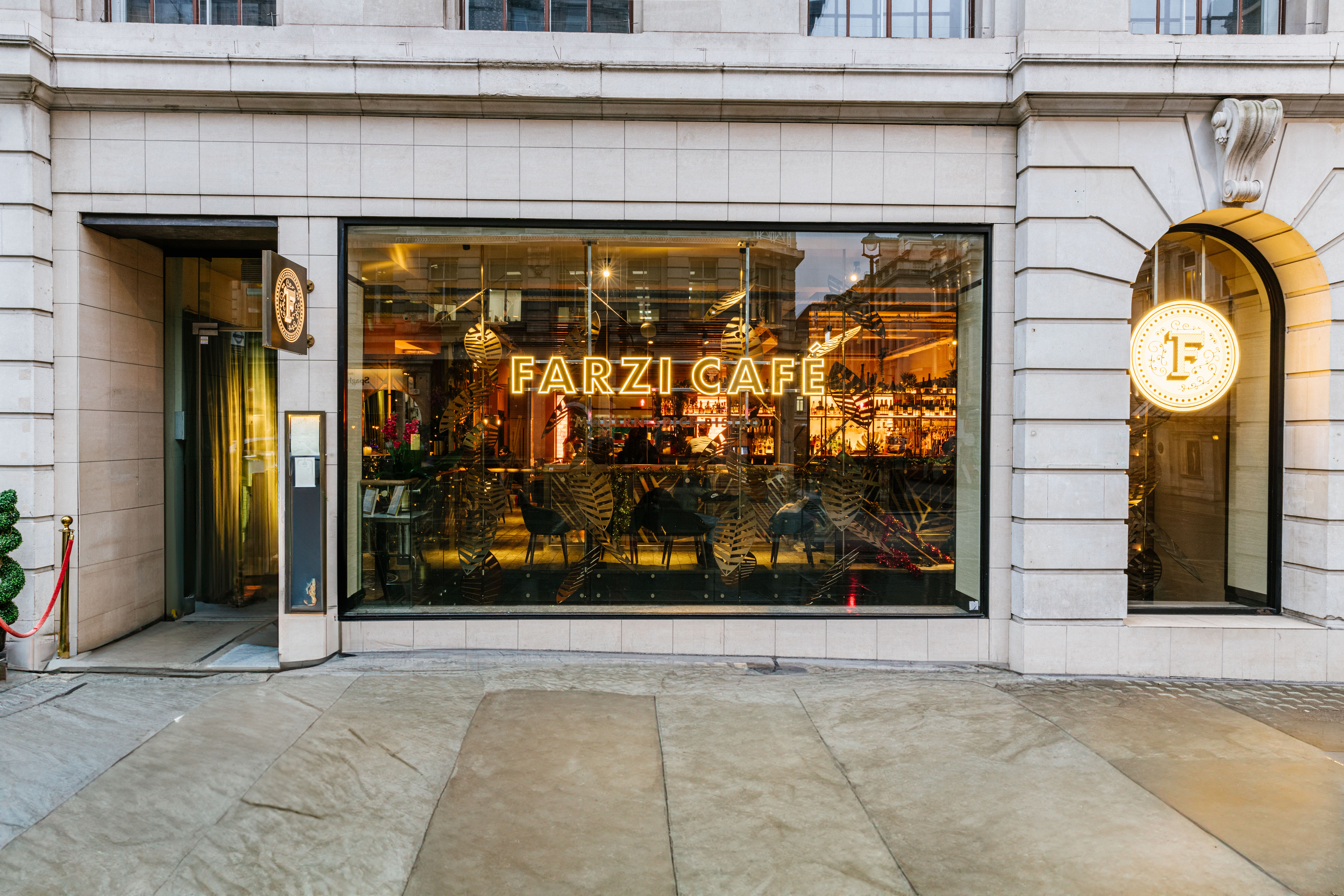 Vibrant café interior at Farzi London, perfect for casual meetings and networking events.