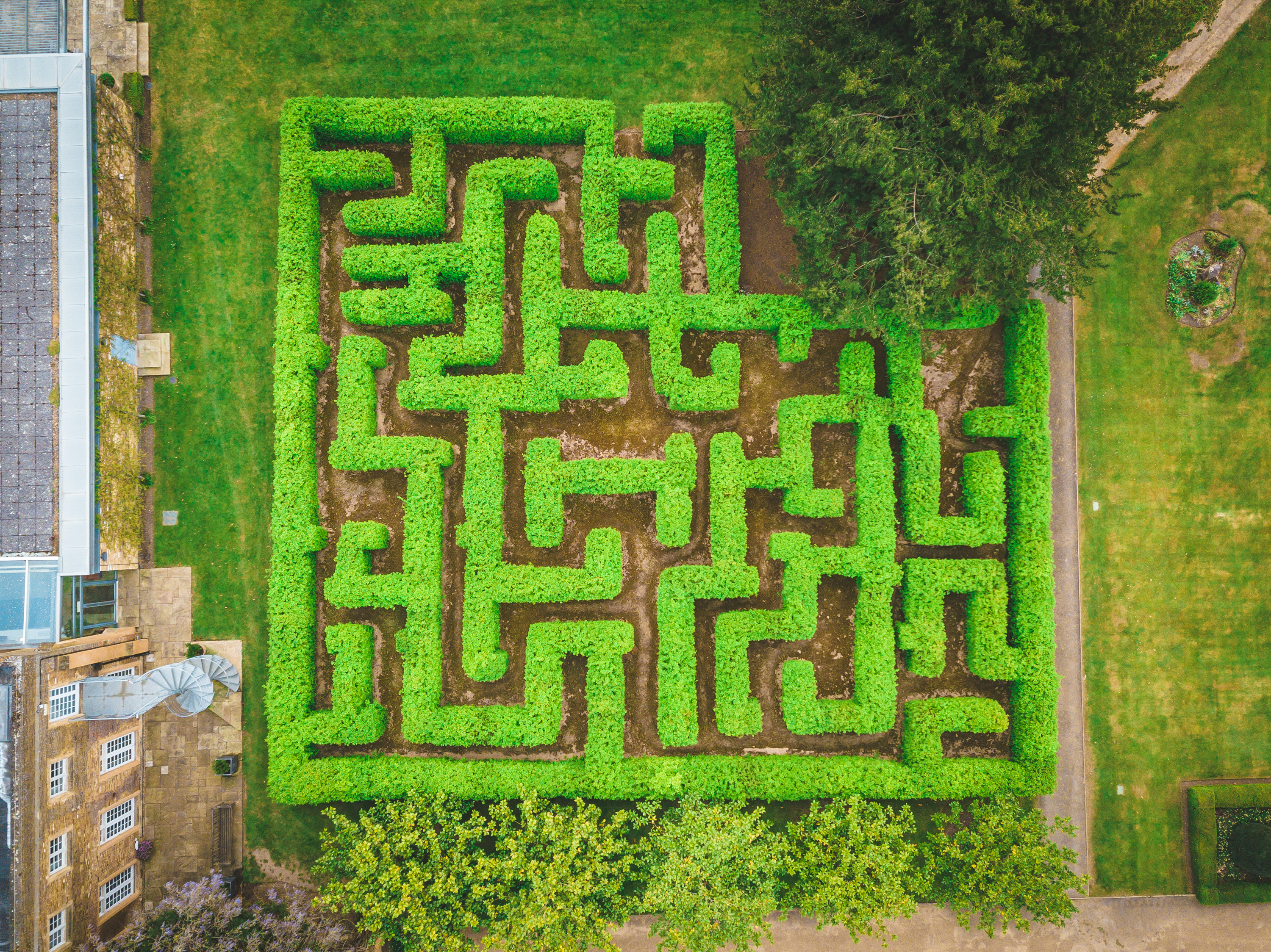 Ditton Manor House hedge maze for outdoor team-building events and unique experiences.