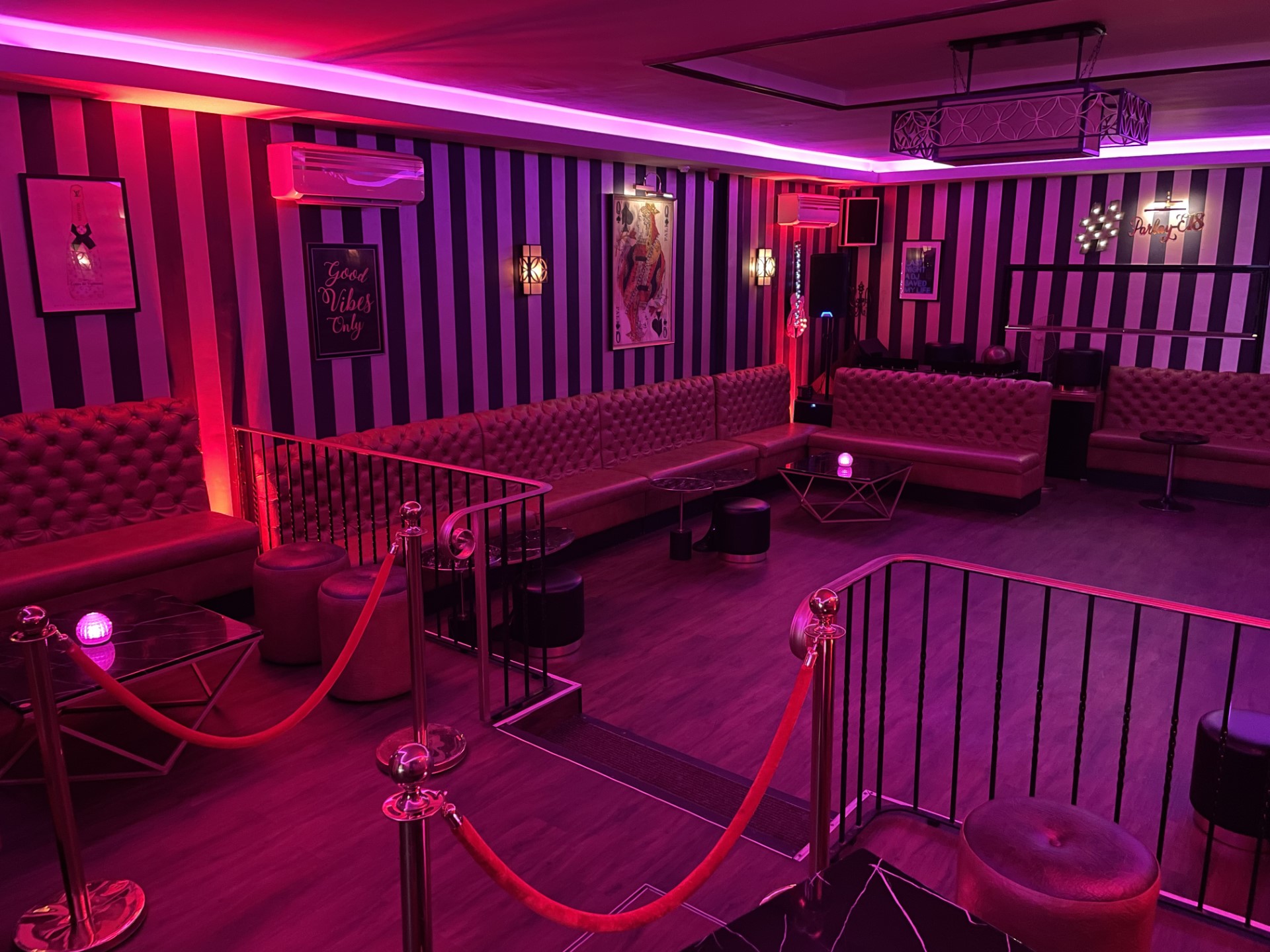 Stylish event space with plush seating for upscale networking and private parties.