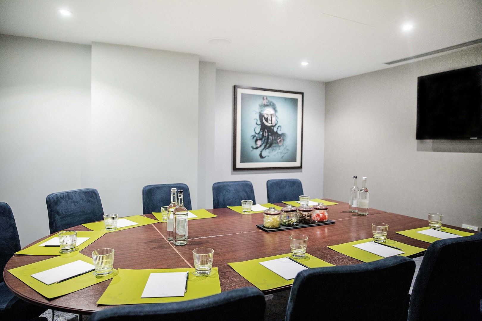 Meeting room at Work Play 6, Malmaison Birmingham, featuring a round table for collaboration.