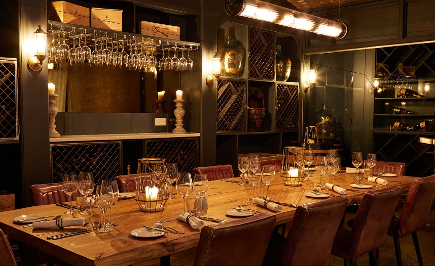 Intimate dining space in The Wine Cellar, ideal for corporate dinners and private events.