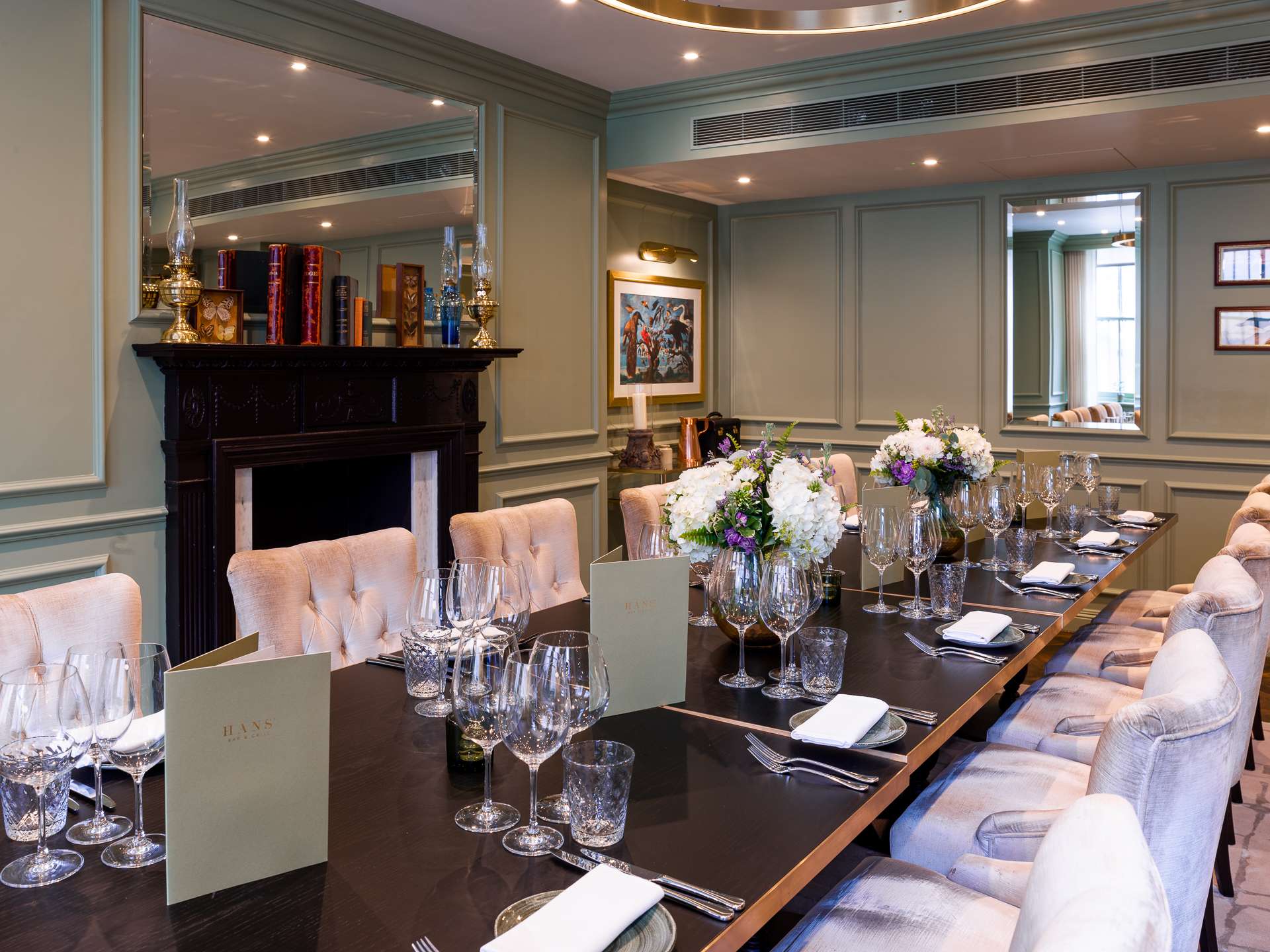Elegant dining room at The Curio Lounge, ideal for corporate meetings and private events.