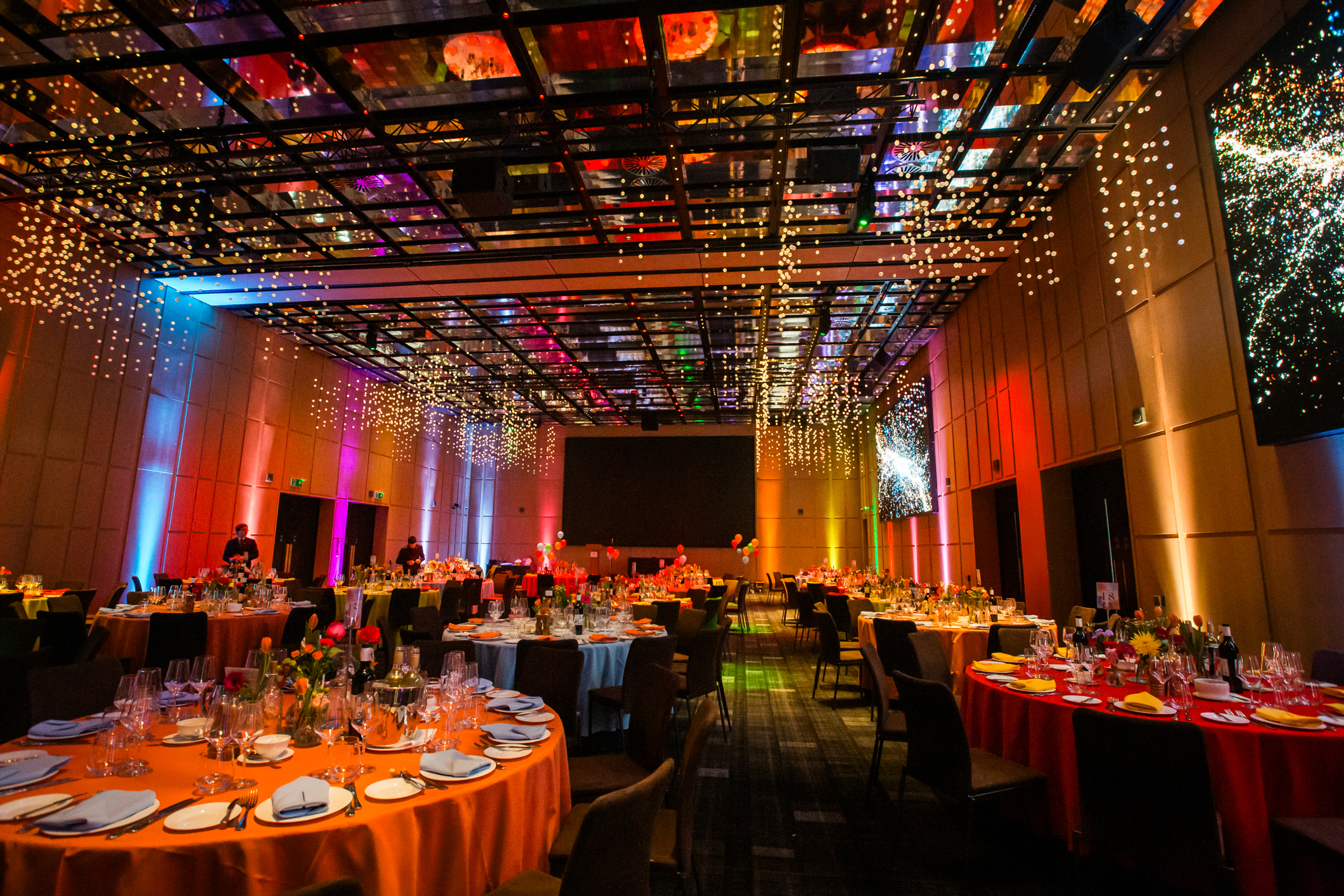 Elegant Pacific Ballroom dinner setup in Pan Pacific London for corporate events.