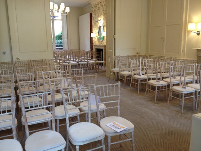 Elegant chiavari chairs in the Garden Room, perfect for corporate events and seminars.