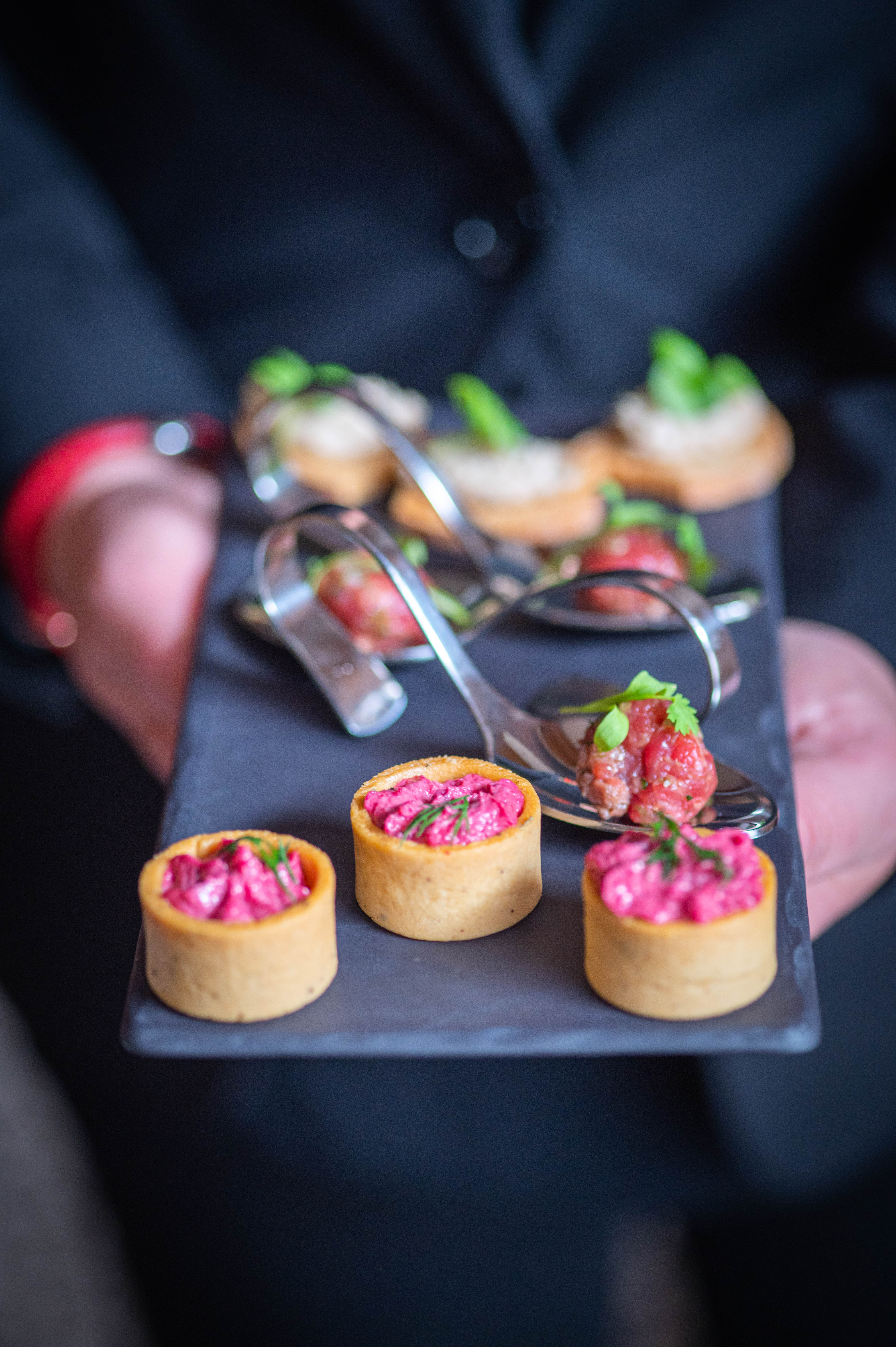 Elegant hors d'oeuvres display at The English Grill for upscale events and receptions.