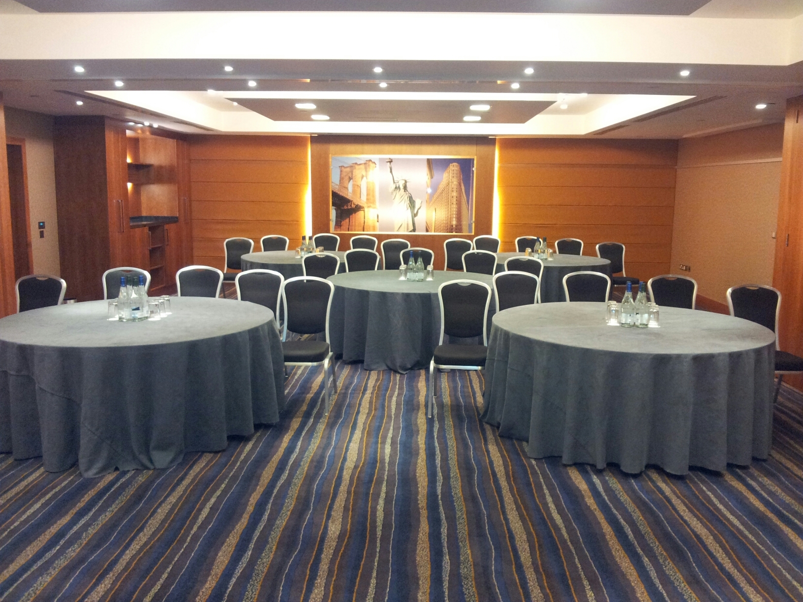 London Suite at Sofitel Heathrow: round tables in a professional meeting space for workshops.