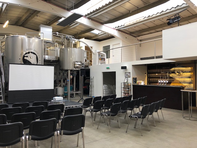 Main Brew Room at Small Beer Brewery with sleek bar, ideal for corporate and casual events.