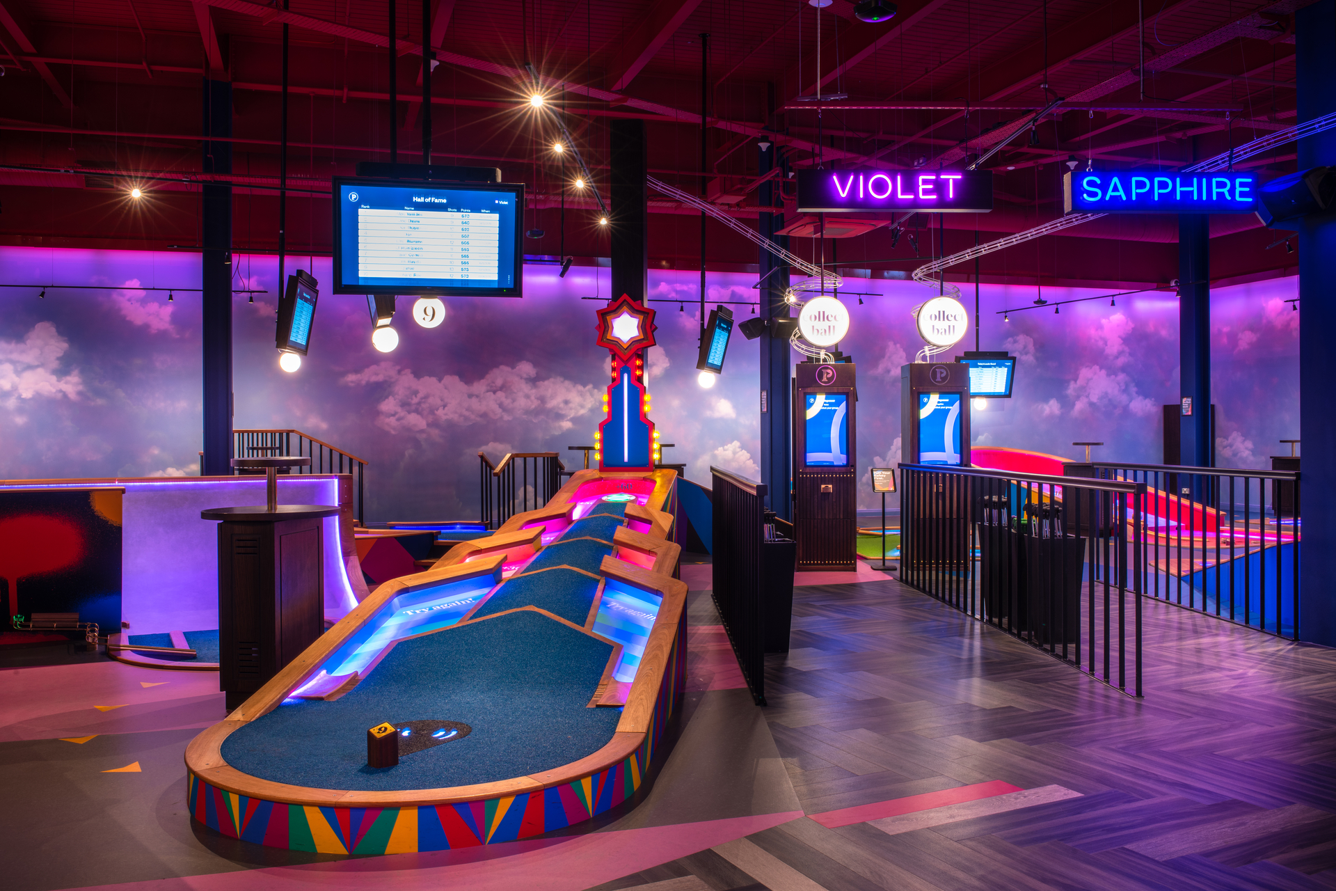 Vibrant mini-golf venue for team-building events at Puttshack Lakeside.