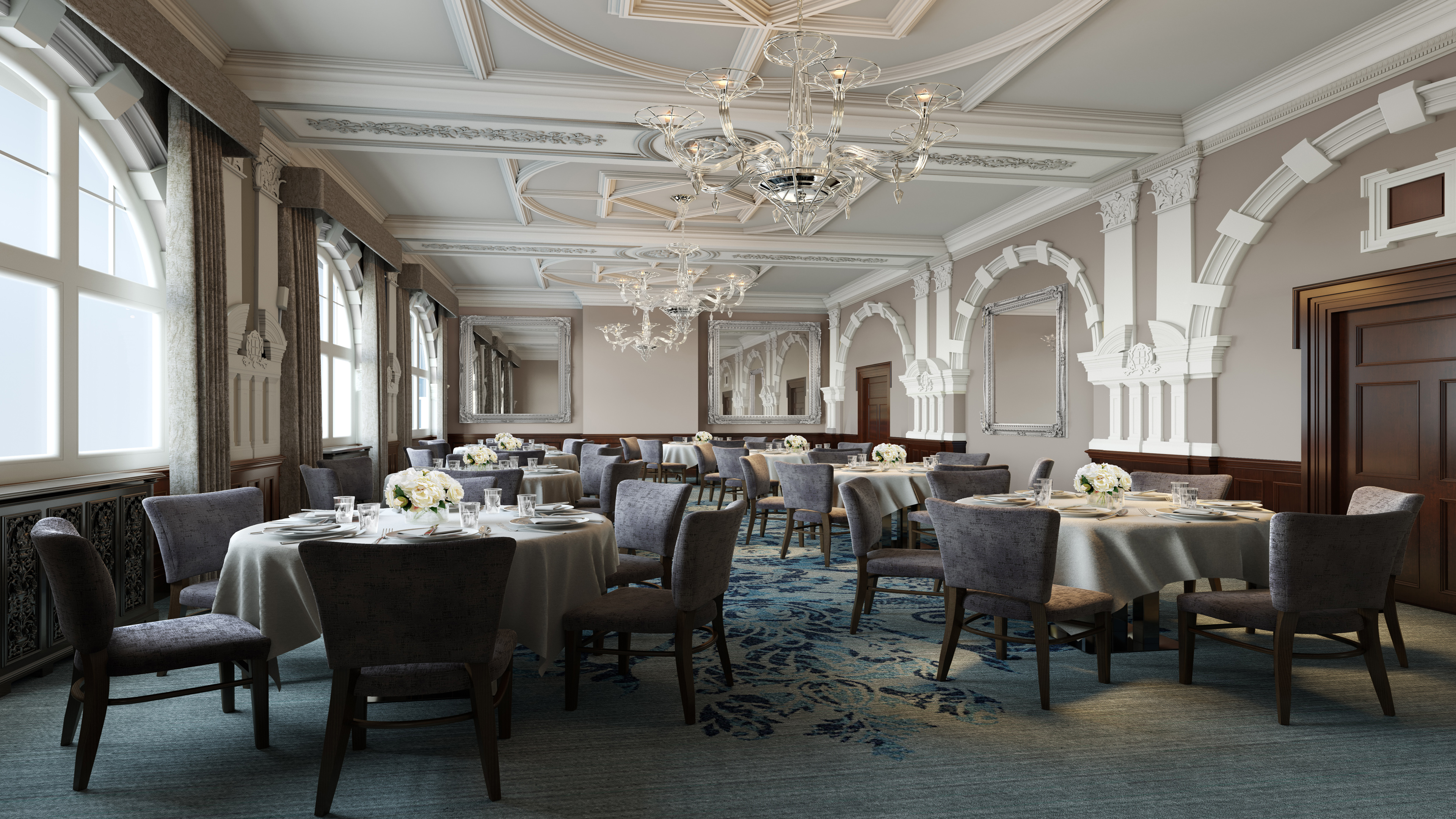 Elegant banquet room at Hotel Indigo Durham, ideal for weddings and corporate events.