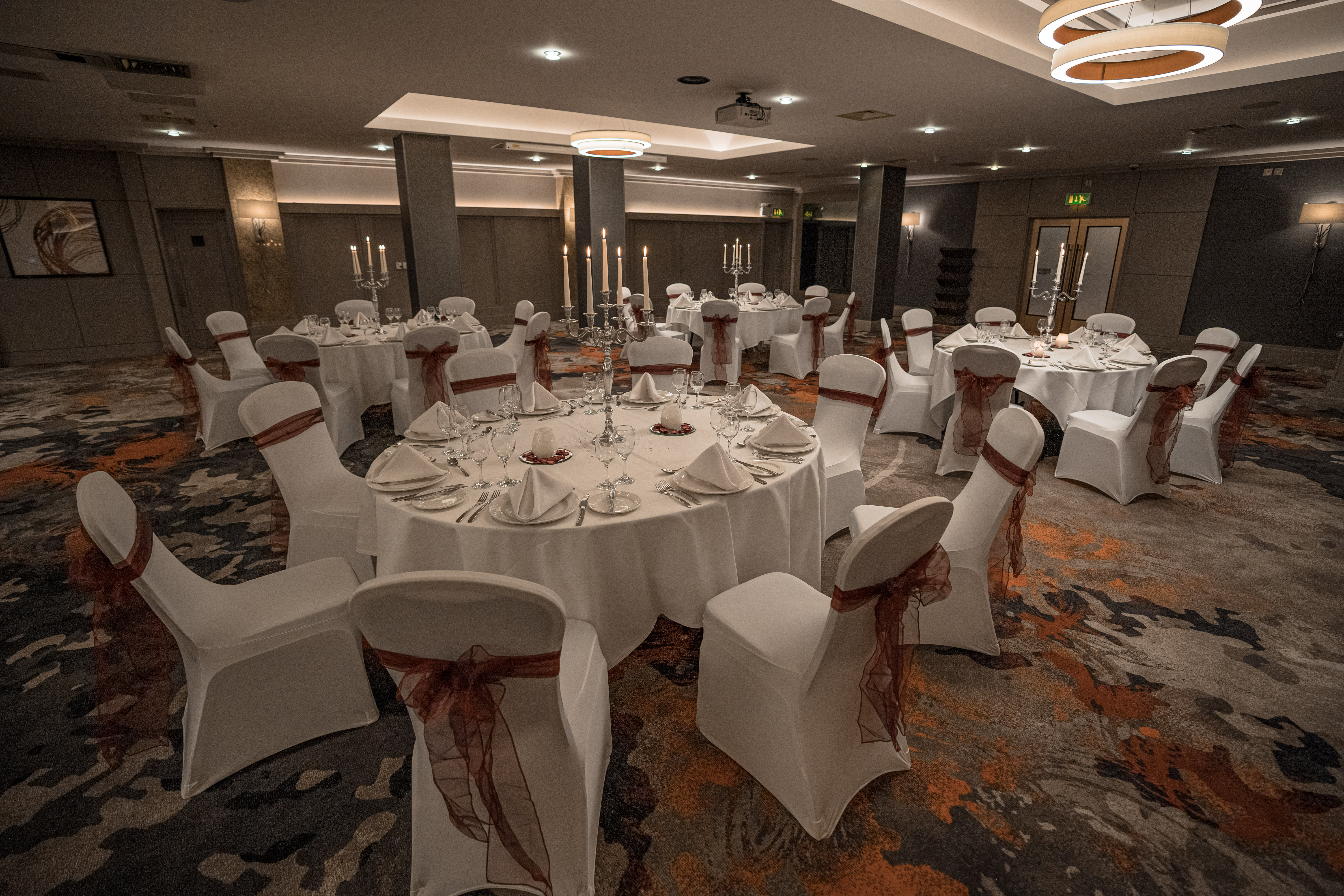 Elegant banquet room in Ivy Suite, The Crown London Hotel for weddings and corporate events.