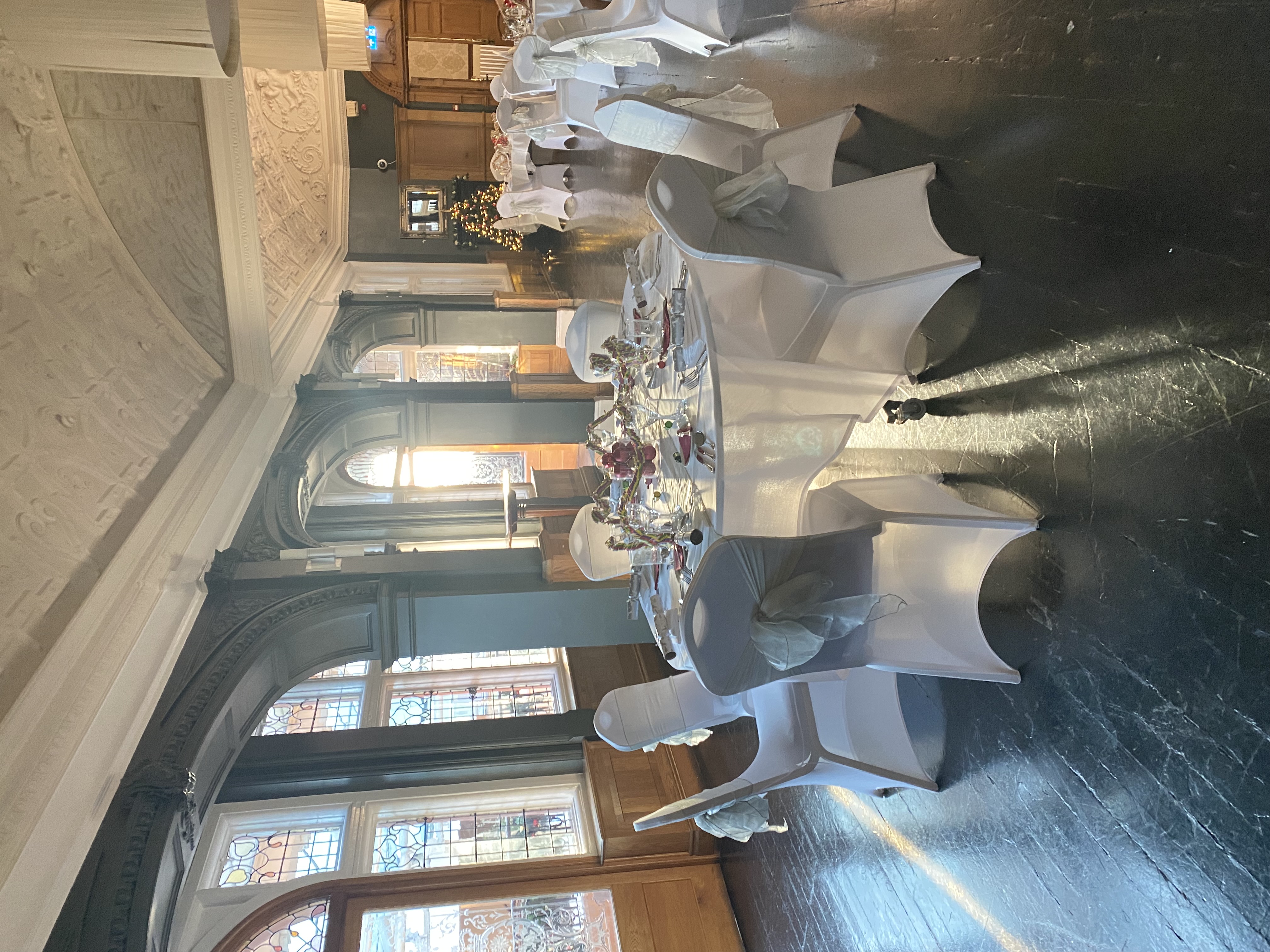 Elegant dining setup in Sala Room, The Crown London Hotel for weddings and corporate events.